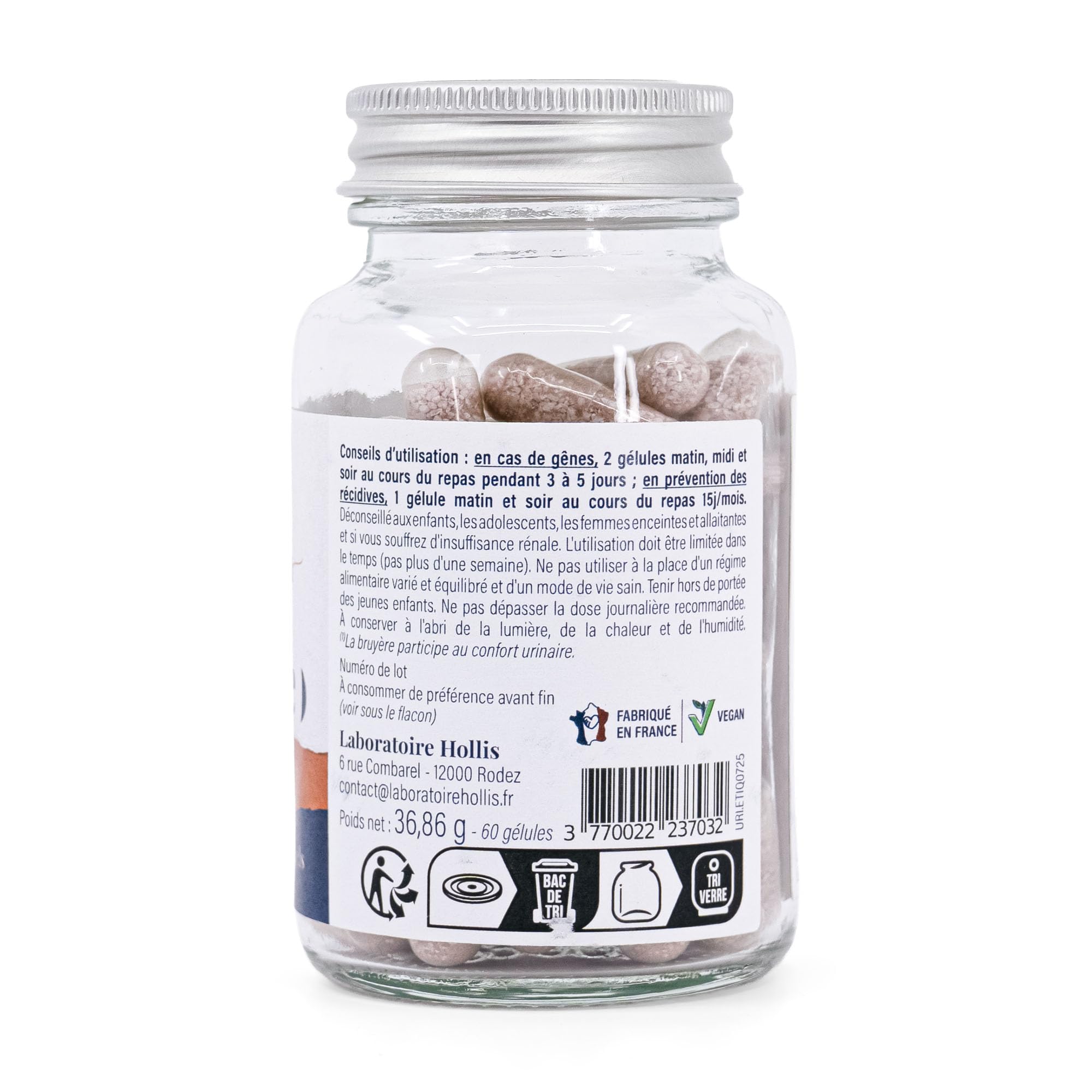 Hollis Complément alimentaire Urinaire 60 gélules | D-Mannose 2g, Bruyère et Busserole, Lactobacillus reuteri et acidophilus, Cranberry avec PAC