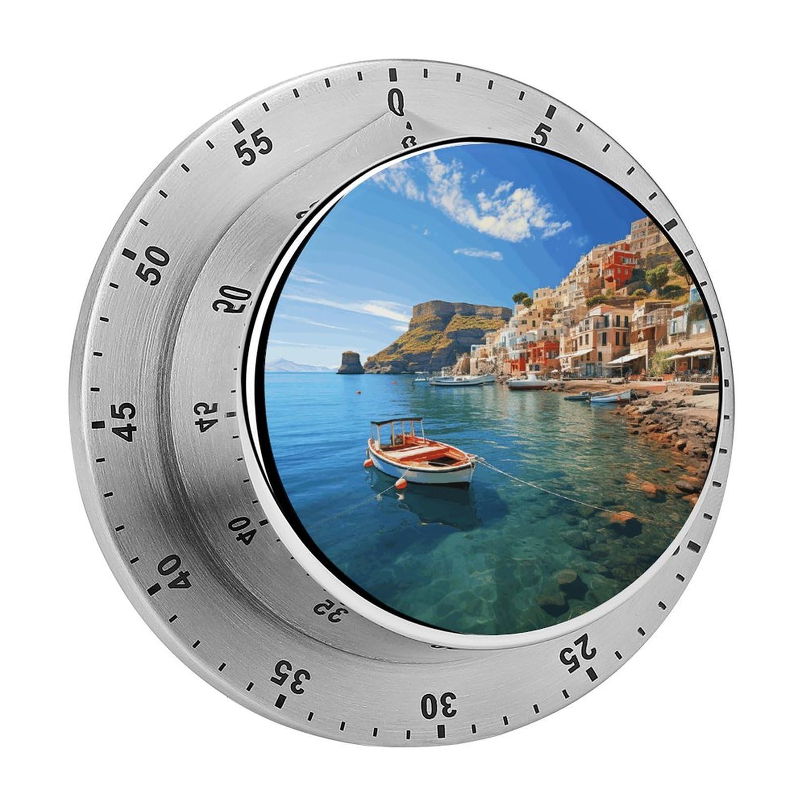 Adfgyerh Style Seaside Town Timer For Cooking, Kitchen Timer Magnetic No Batteries Required, Mechanical Timer With Loud Alarm, For Fitness Baking Exercise Oven