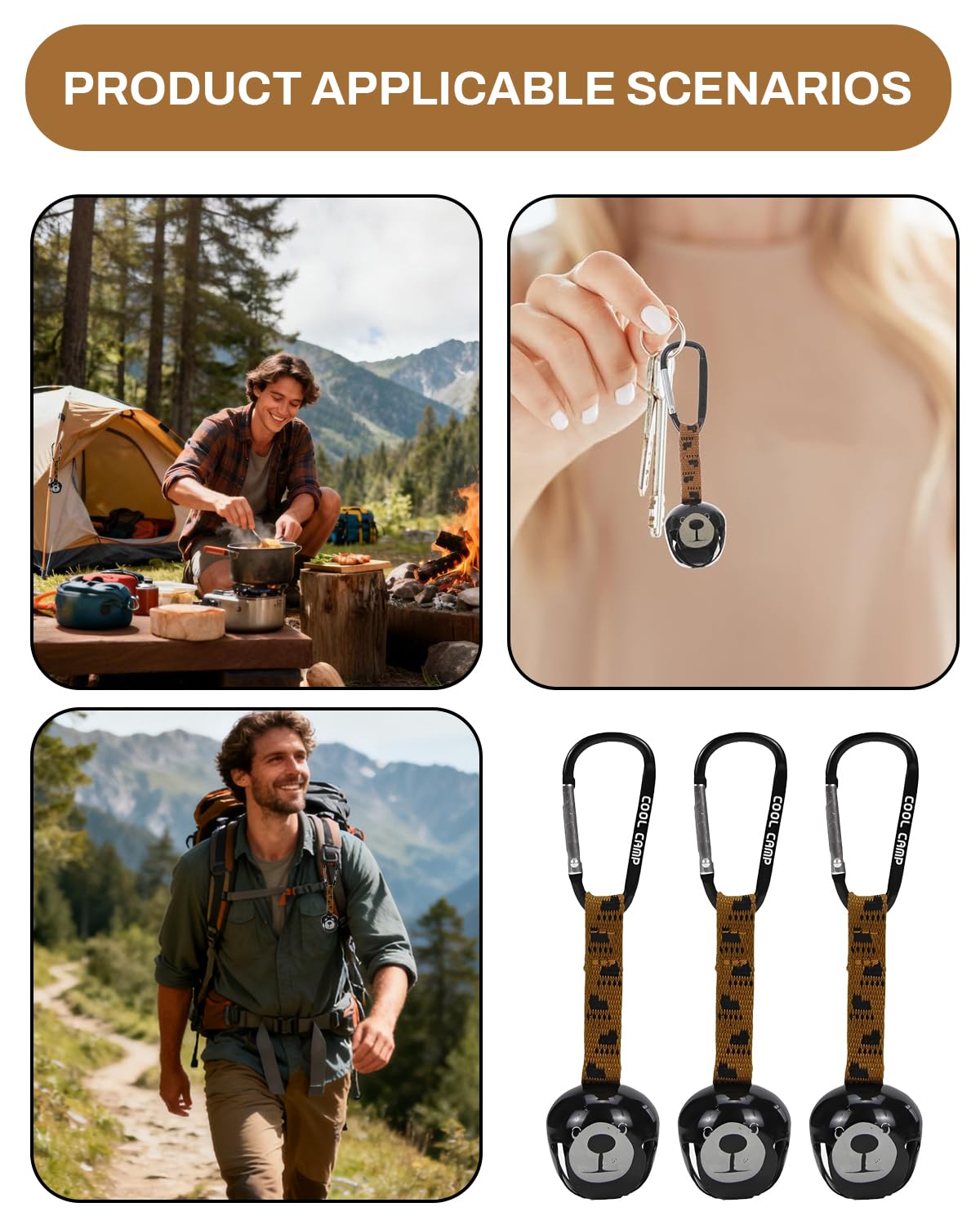 1 pieza Práctico Campana Oso Campana de Advertencia, Campanas Seguridad Decorativas Únicas para Mochilas, Campanas Oso ruidosas para Senderismo, Camping al Aire Libre Pesca Escalada(Negro)