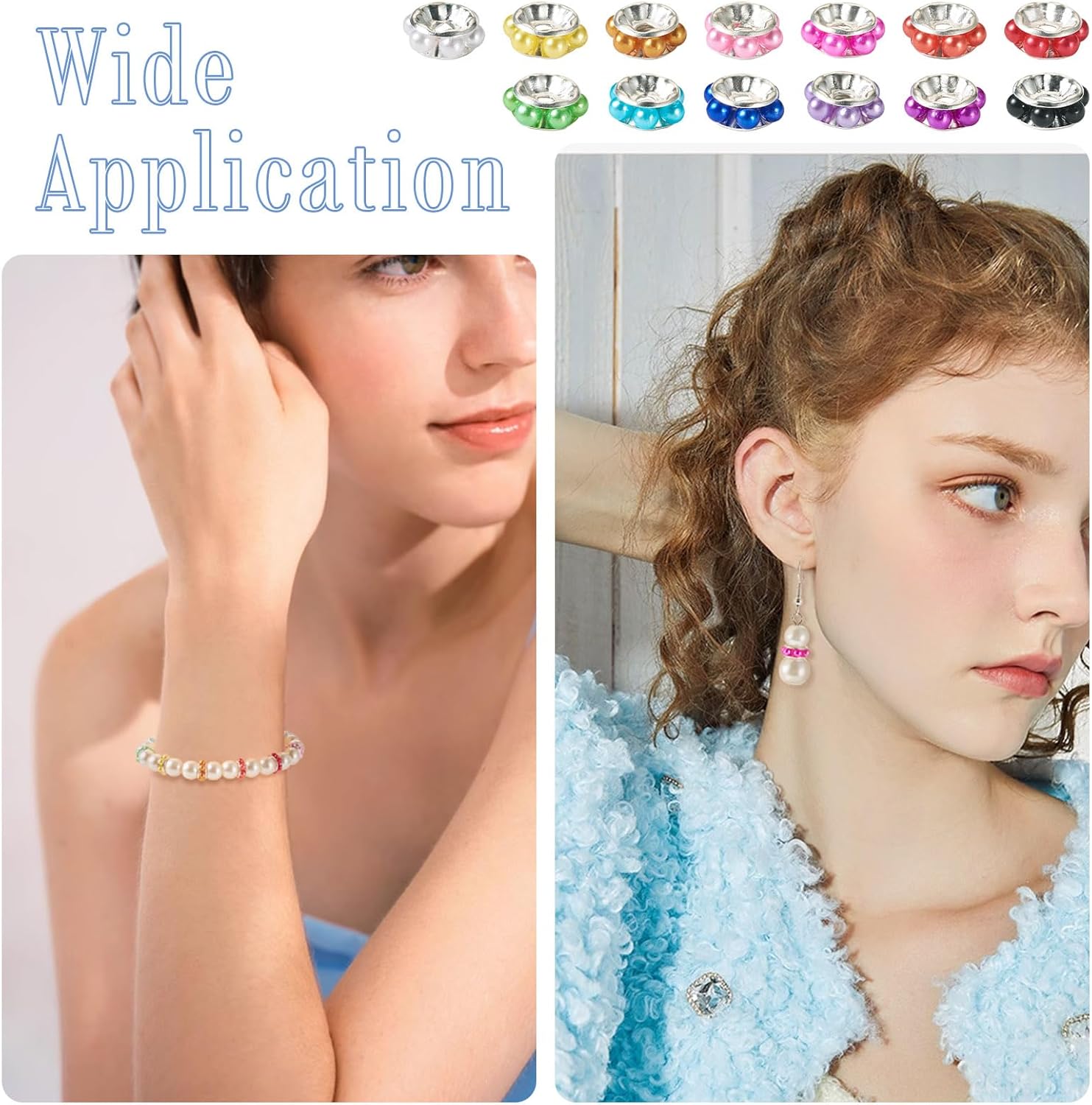 KISSITTY 200pcs Colorful Flat Round Jewelry Beads 10mm Brass Plastic Pearl Edges Shape Loose Spacer Beads Bulk for Bracelet Necklace Earring Jewelry Making Pens DIY Crafts Women Supplies Mixed Color - Image 3