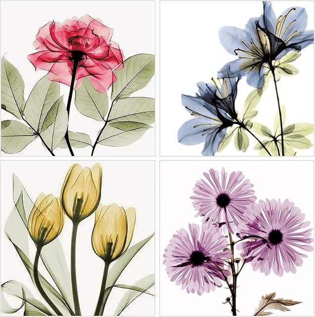 P PANACARE 4 Pack 5D Full Diamond Painting Art Kits for Adults Kids Beginners Flowers DIY Paint by Numbers Crafts for Home Wall Decor Boy Girl Birthday Gift 30 x 30 cm Multicolor Flowers