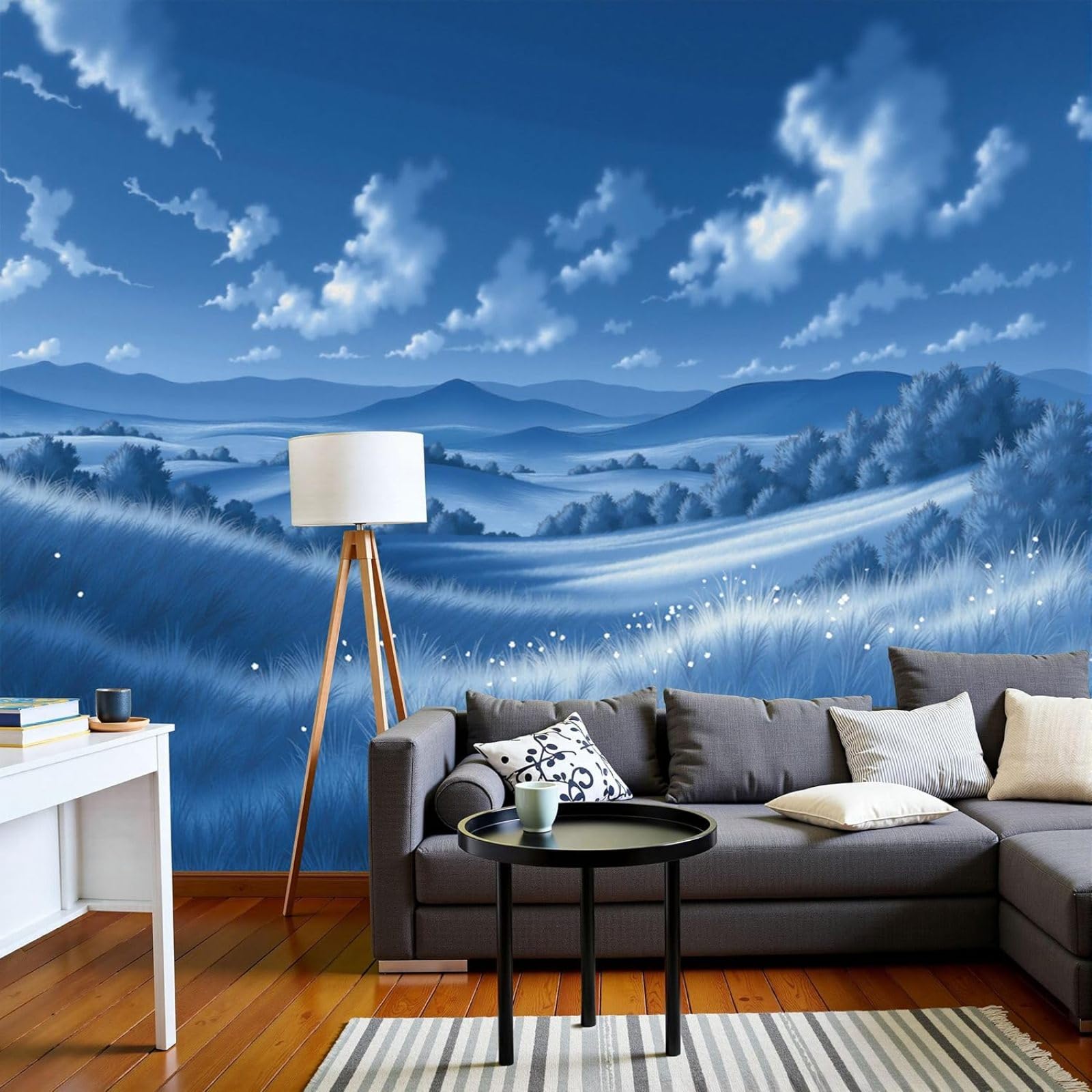 Papier peint nature bleu Collines Douces pour salon et chambre zen