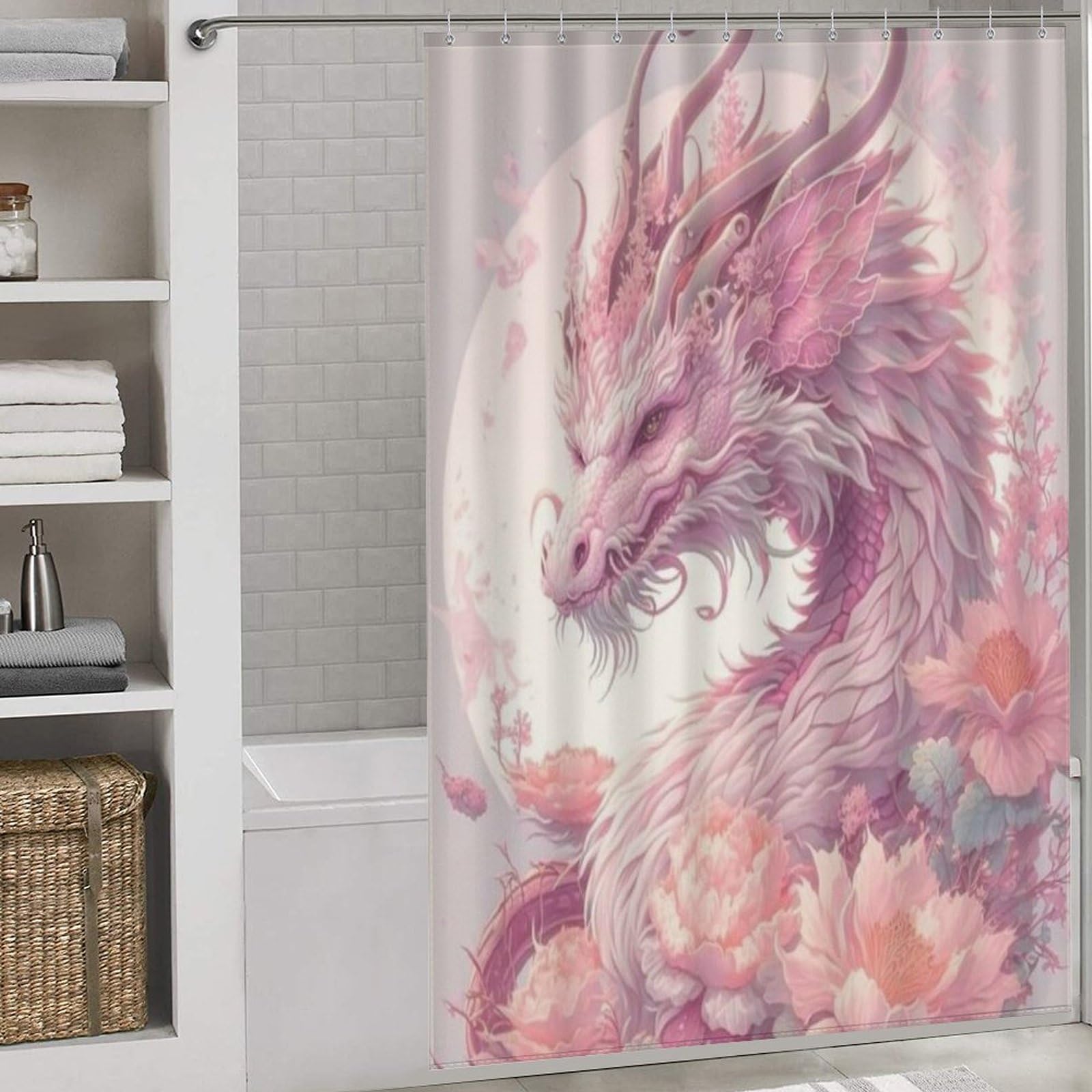 Rideau de douche dragon anti-éclaboussure en tissu polyester lavable