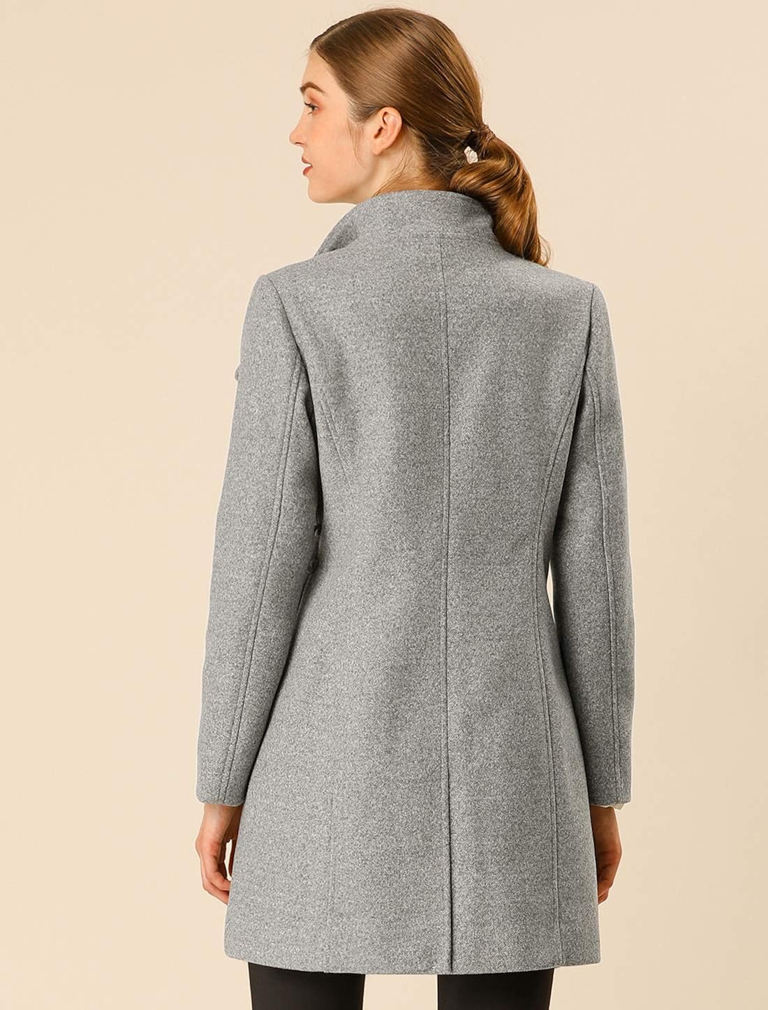 Allegra K Women's Classic Stand Collar Long Sleeve Winter Belted Long Coat : Clothing, Shoes & Jewelry