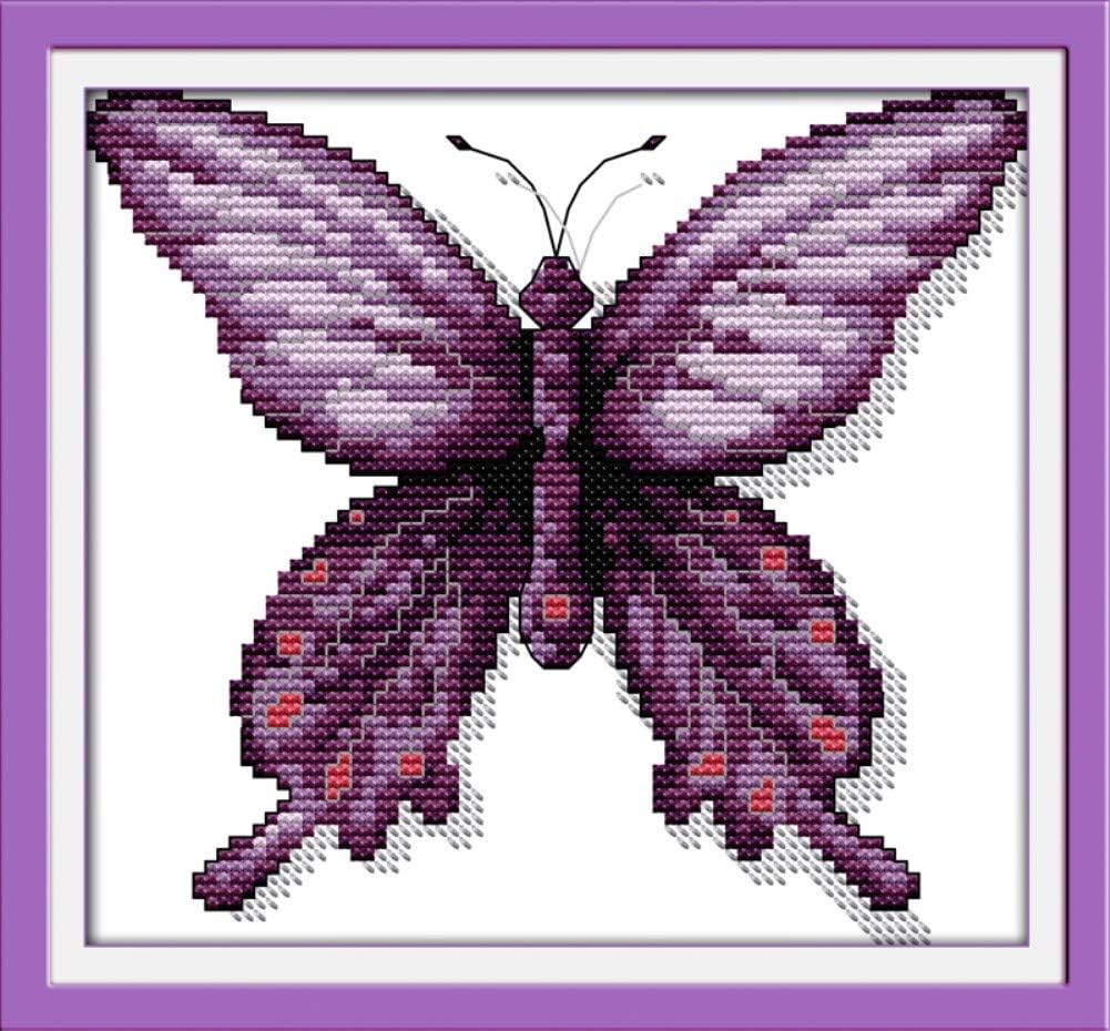 TAIDETON Stamped Cross Stitch Kit DIY Embroidery Starter Kit Full Range of Cross Stitch Home Decoration Embroidery Kit 11CT 3 Strands (A Purple Butterfly 9.5'' x 8.7'')