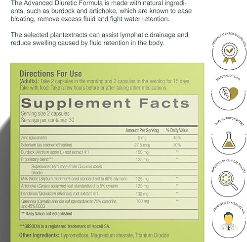 Miniatura 4 de Glisodin Diurético - Nutracéutico mejora el drenaje natural para reducir la hinchazón asociada con la retención de líquidos, tiene propiedades de