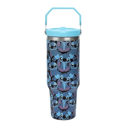 Bioworld Disney Stitch All-Over Print Blue 40 Oz Stainless Steel Tumbler With Handle