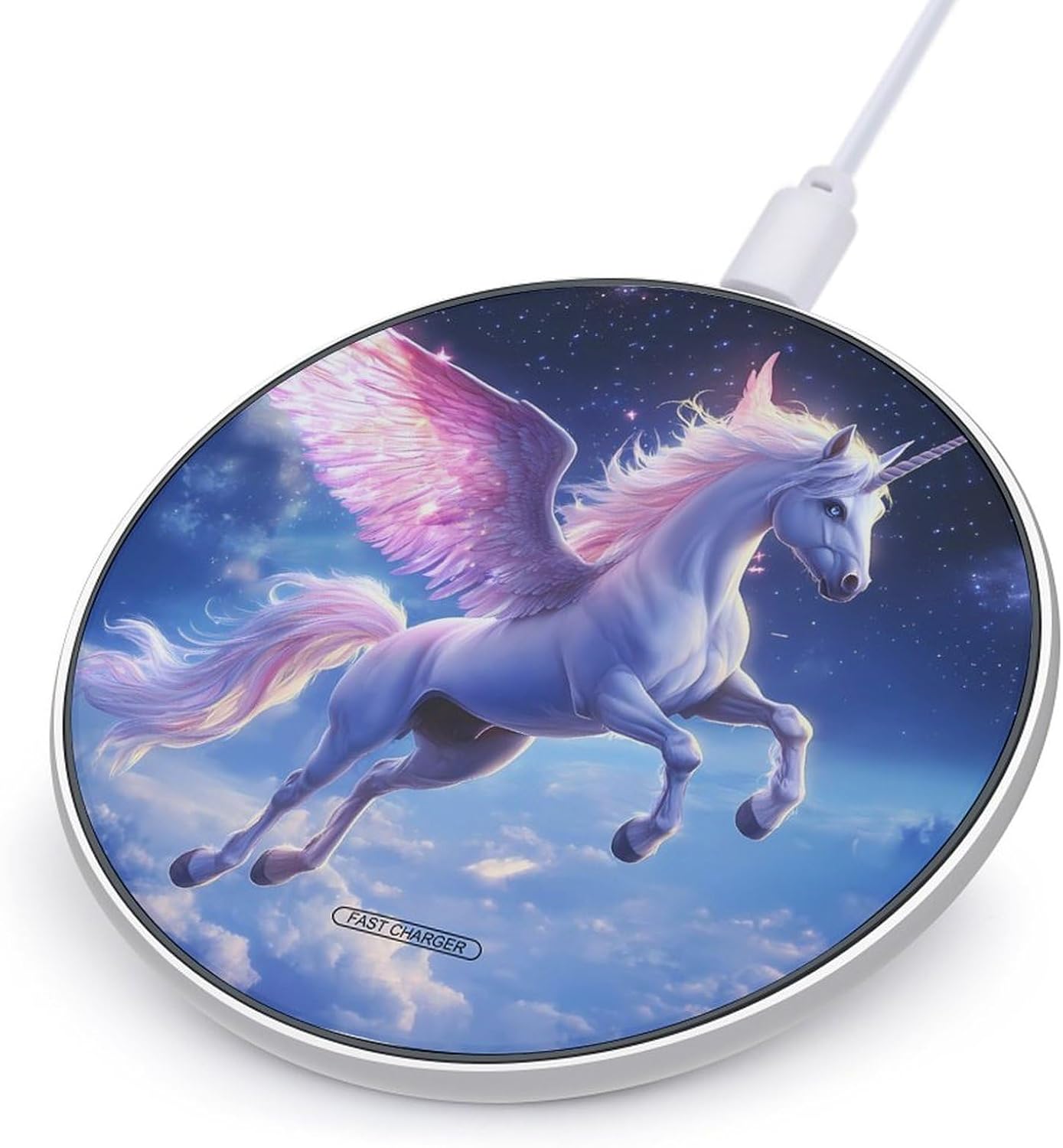 Flying Cute Unicorm Horse Funny Charger Pad Slim 10W Fast Charging Mat Stand with USB Cable for Cell Phone