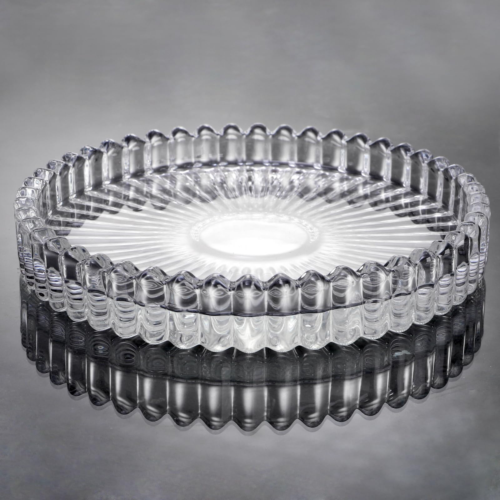 Elsjoy Confezione da 12 portacandele in vetro da 10,2 cm, rotondi in vetro trasparente a coste, sottobicchiere moderno per candele, per matrimoni, feste, centrotavola