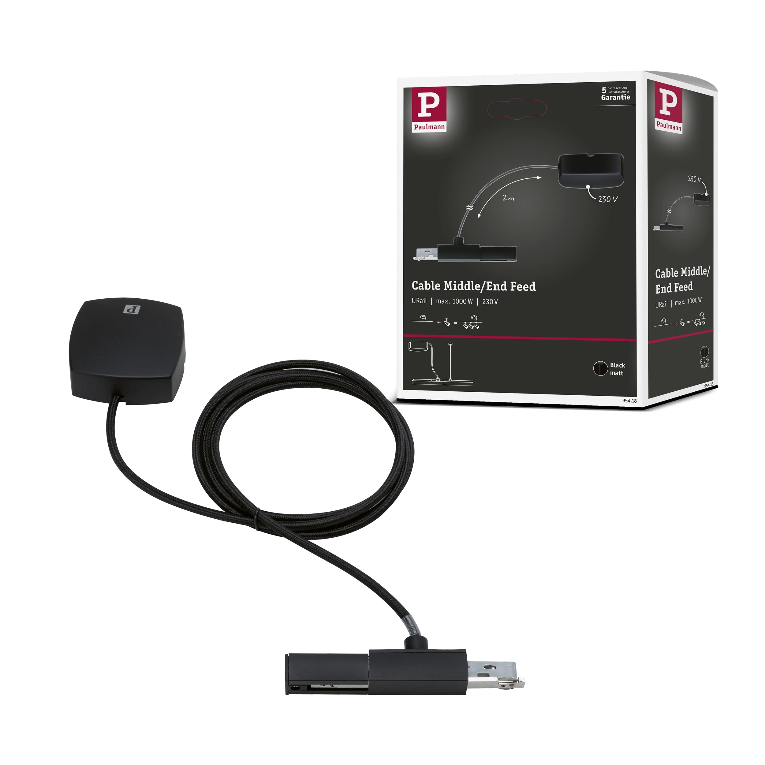 Paulmann 95418 URail câble d'alimentation électrique 2 m, max. 1 000 W, noir mat