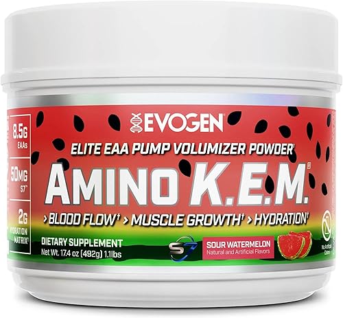 Evogen Amino K.E.M. - Volumizador de bomba de polvo EAA y BCAA  Suplemento de aminoácidos BCAA para flujo sanguíneo, crecimiento muscular e