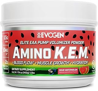 Evogen Amino K.E.M. - EAA & BCAA Powder Pump Volumizer | BCAAs Amino Acids Supplement for Blood Flow, Muscle Growth, & Hydration | Sour Watermelon | 30 Servings