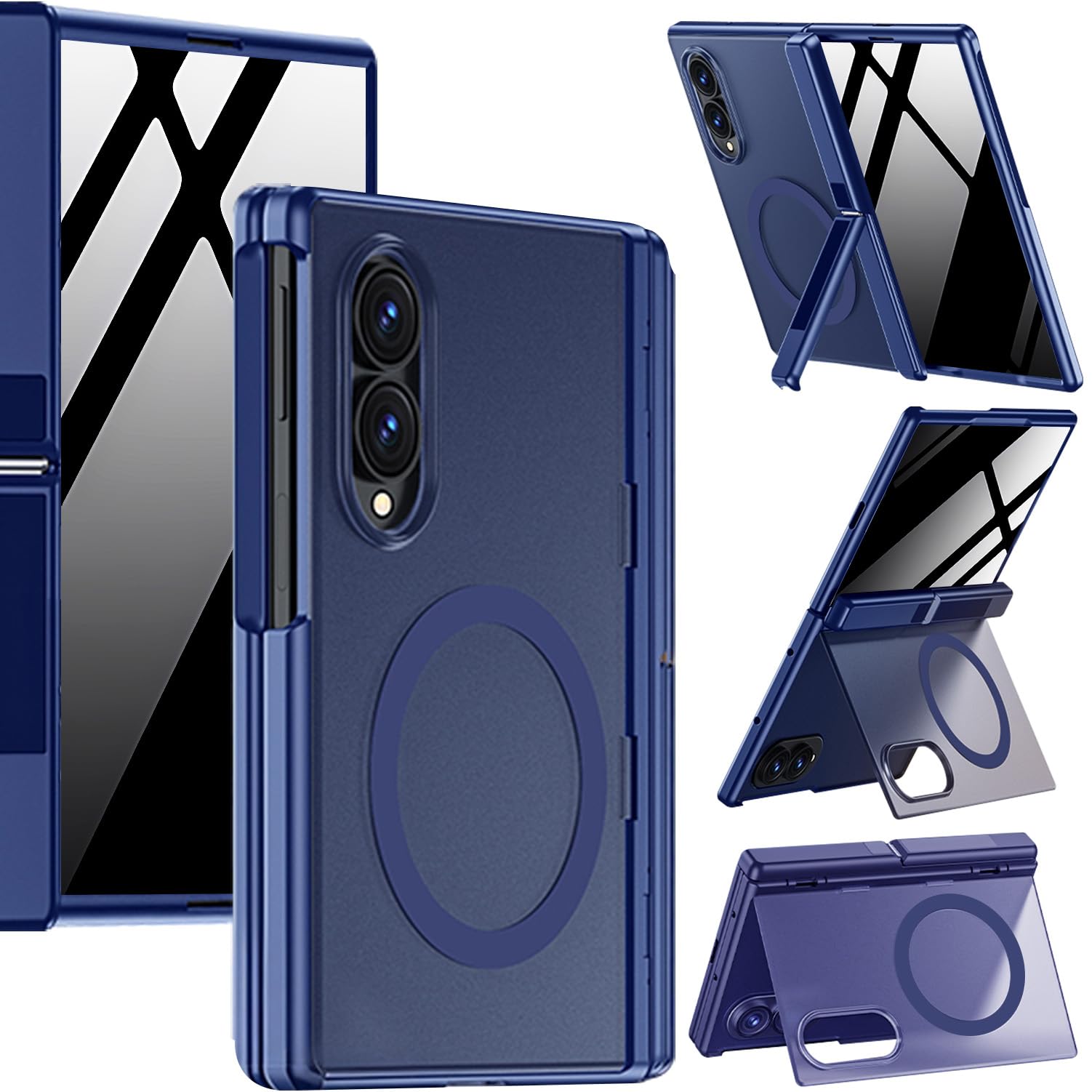 NINKI Funda para Samsung Galaxy Z Fold 8 con soporte, [protección de bisagras y protector de pantalla de vidrio privado] Resistente a los golpes, funda magnética con soporte para Fold 8, azul