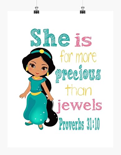 Jasmine Princess Inspirational Nursery Decor Print - She is far more Precious than Jewels