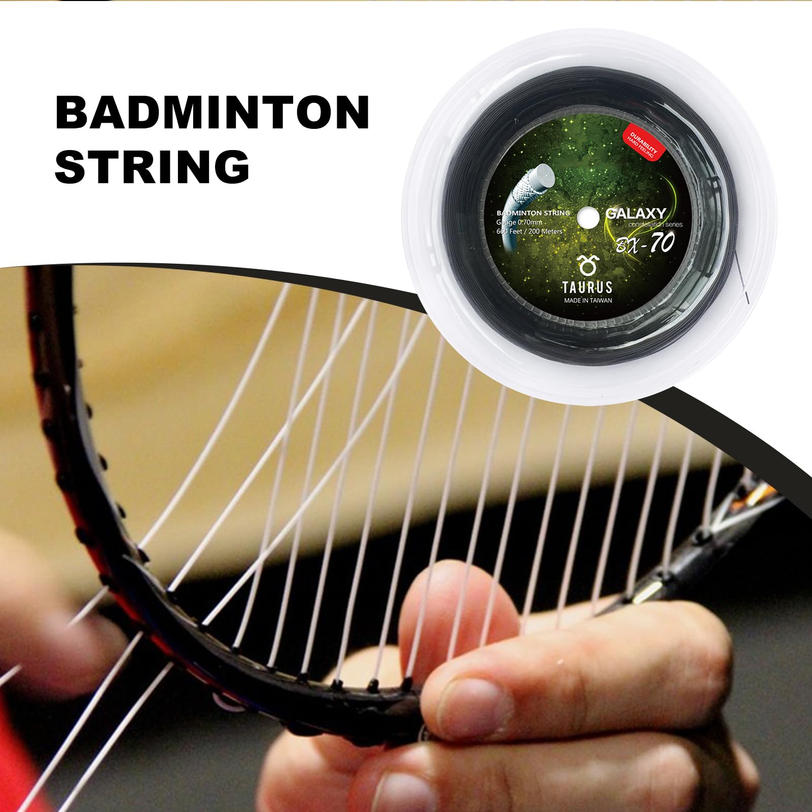 Bobina di corda Badminton - Racchetta di Badminton con corda di sostituzione,Corda di allenamento elastica 200 m per atleti e giocatori confermati