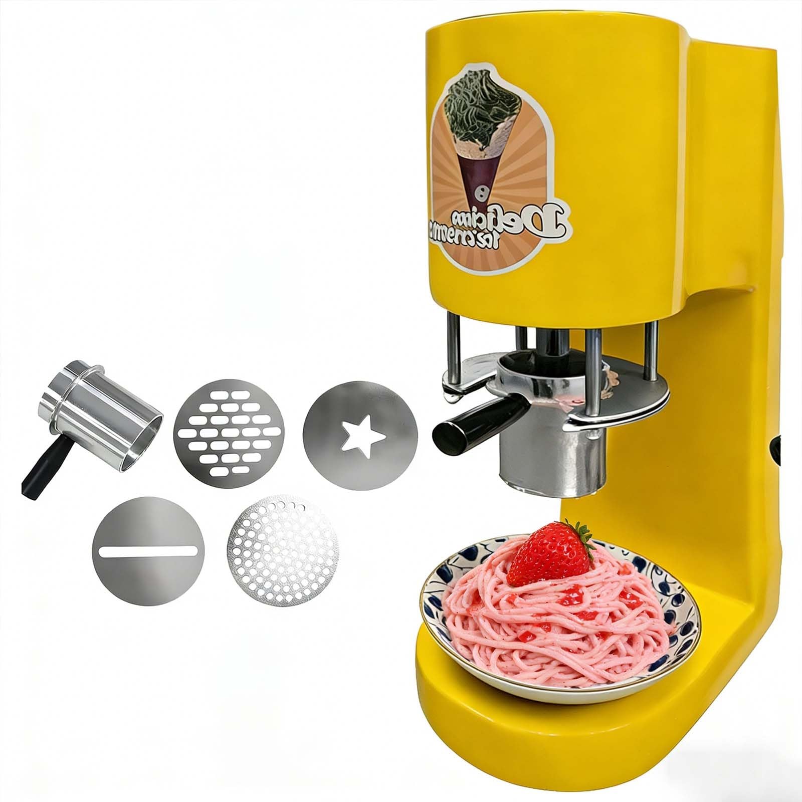 Máquina Profesional para Hacer Helado de Espagueti, Prensa para Helado de Espagueti de múltiples Formas, máquina para Hacer Helado de Espagueti con 4 moldes, 28-30 L/H 6-8 s/Taza (Yellow)