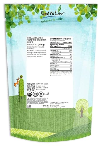 Miniatura 7 de Chips de coco tostado orgánico, 1 libra, sin OMG, hojuelas de coco desecadas, sin azúcar, sin sulfatar, veganas, a granel. Alto en fibra. Gran