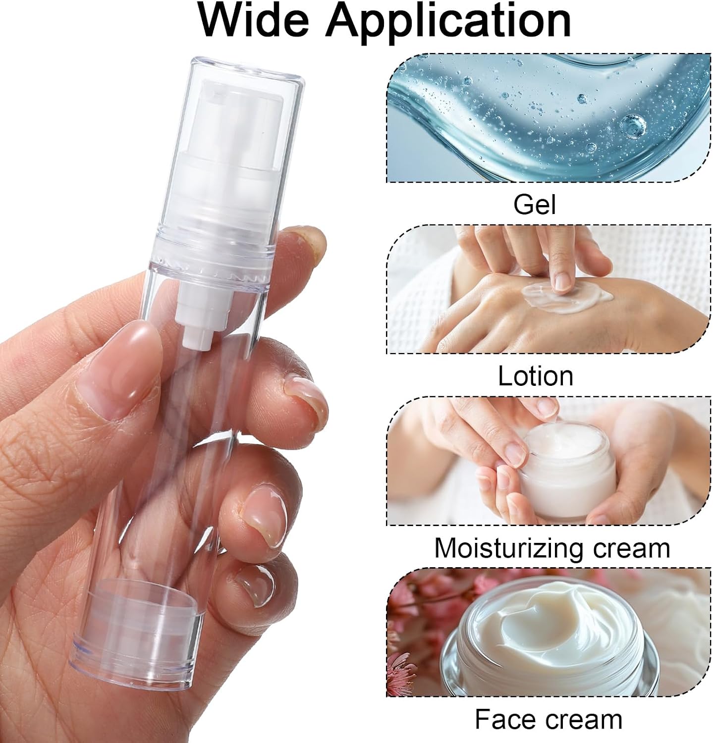 12pcs Airless Pump Bottles Travel Size 5ml 10ml 15ml Empty Refillable Vacuum Pump Bottle Clear Container for Lotion Cosmetic Foundation Toiletries Moisturizer Cream Dispenser