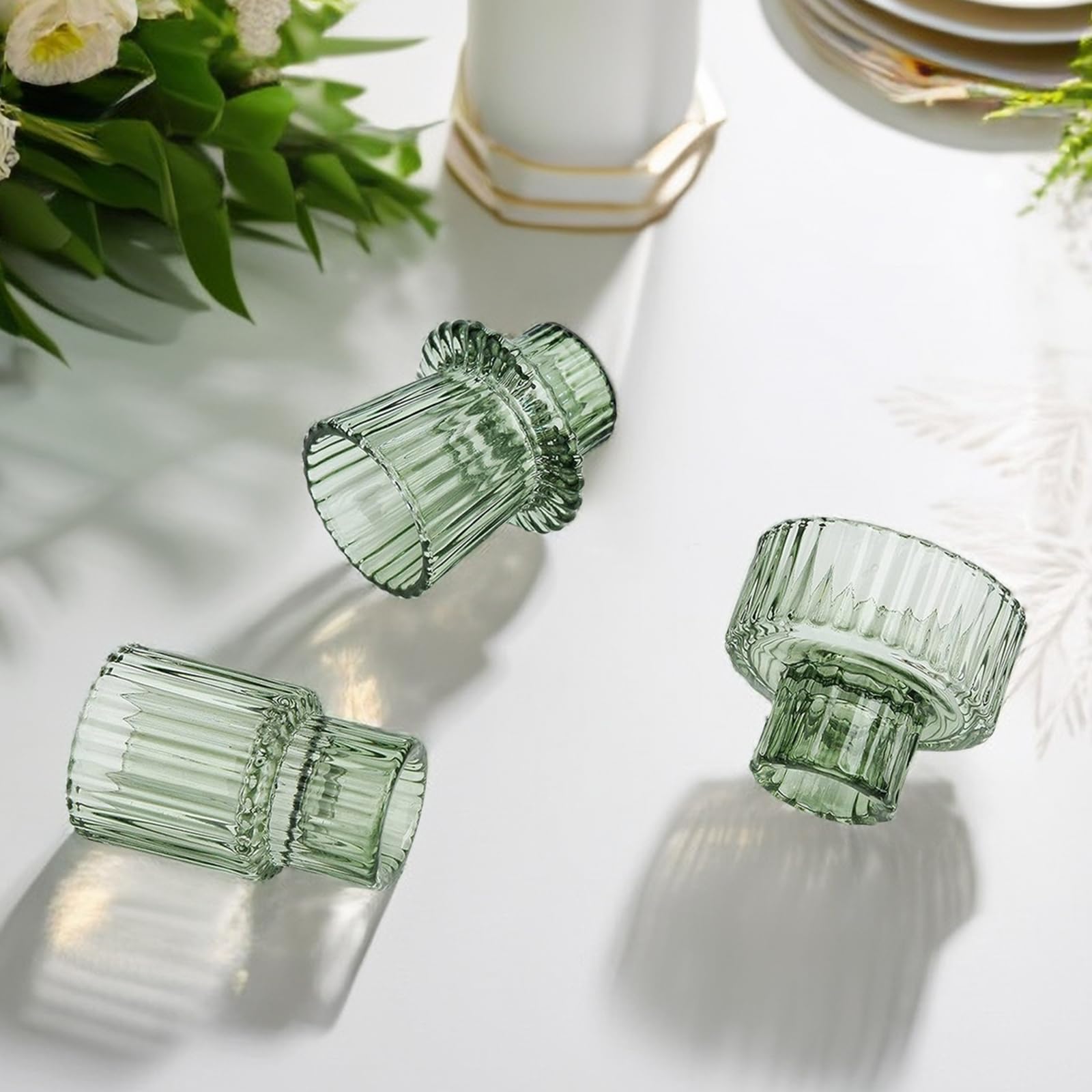 Portavelas de cristal, transparente, cónico, decoración para centros de mesa de Navidad, boda, centros de mesa, cónicos transparentes