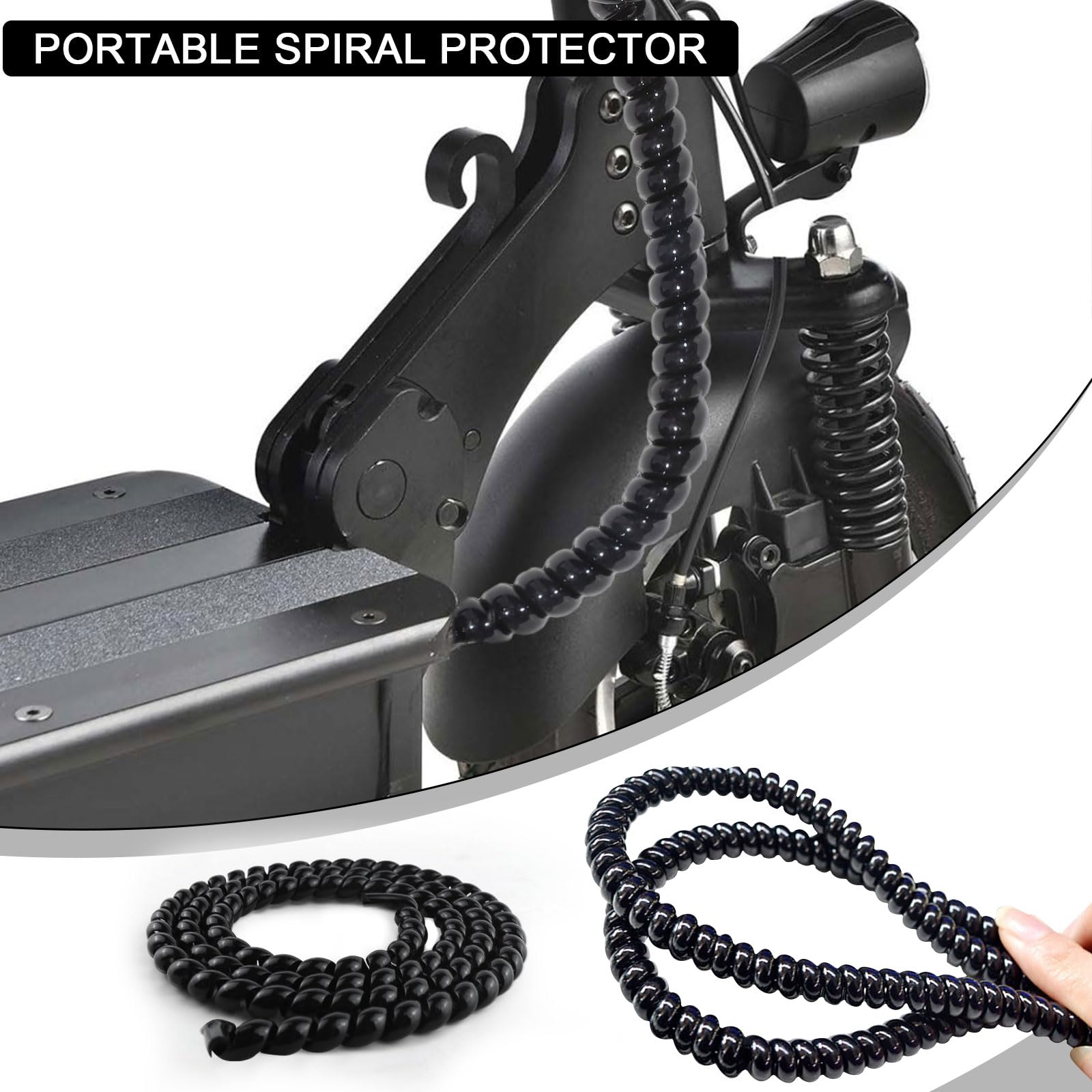 4 Tubi A Spirale Per Gestione Cavi + Campanello Bici: Proteggi Fili Da Animali E Bambini (Nero, 6mm X 1m)