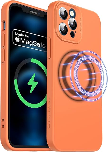 ESR Soft Case with MagSafe Compatible with iPhone 12 Pro Max (2020), Made for MagSafe Certified, Liquid Silicone Hybrid Case with Camera Guard Pro, Cloud Series, Kumquat