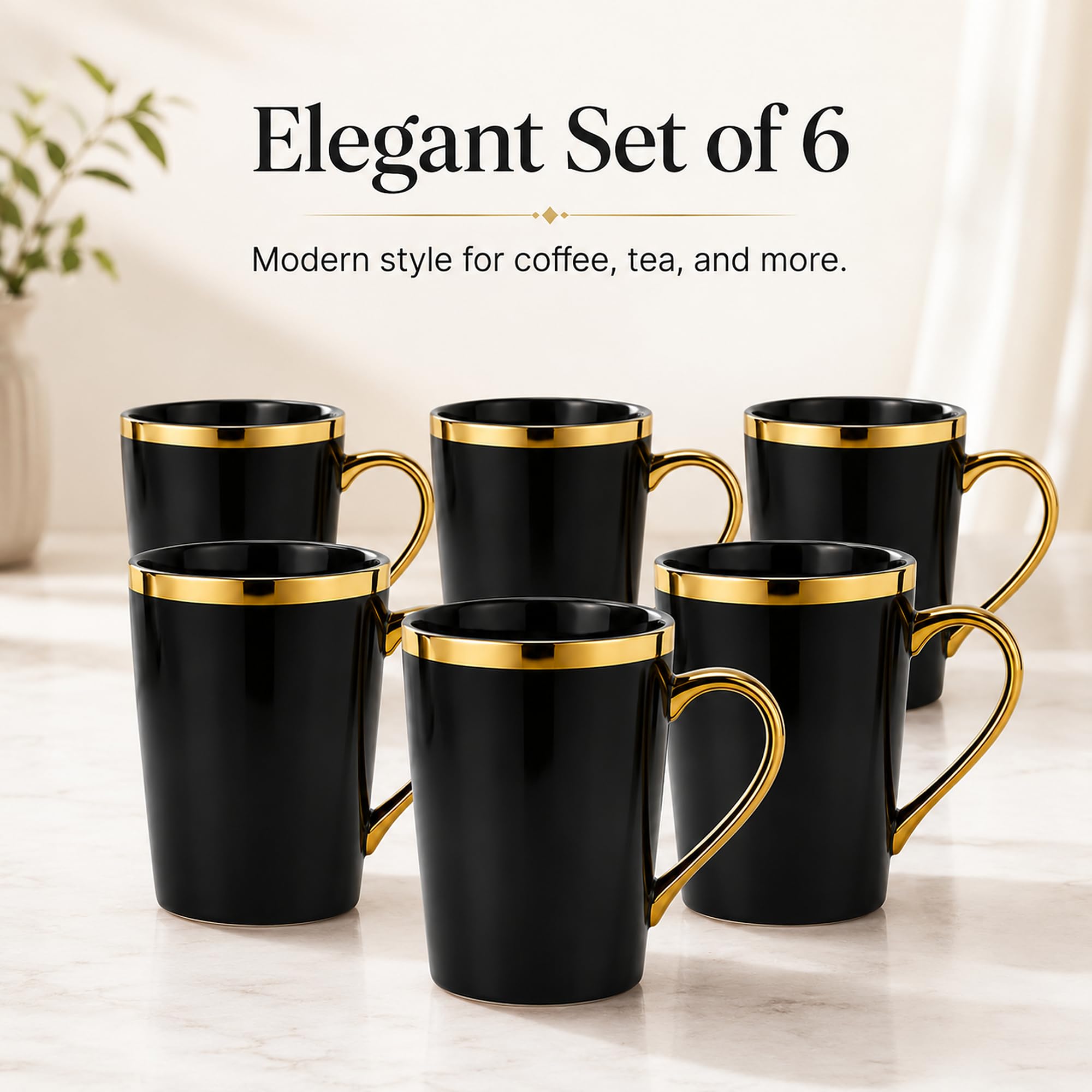 Amazon.com: Loymokinar Black and Gold Coffee Mugs Set of 6, 12 oz