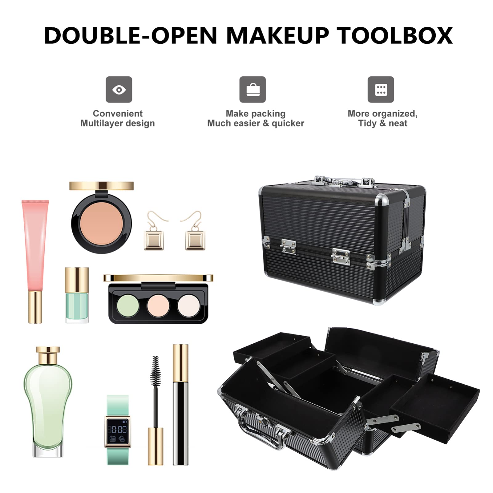 Trousse À Maquillage Matelassée en Alliage D'Aluminium 1 Pièce Trousse De Maquillage Trousse De Maquillage Porte-Maquillage Étui De Rangement pour Outils Cosmétiques