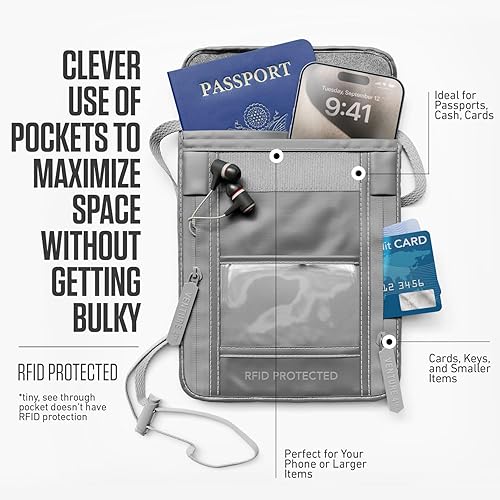 Vista 46 de Venture 4th bolsa de cuello de viaje con traba RFID, gris), V4-01-NP-GR