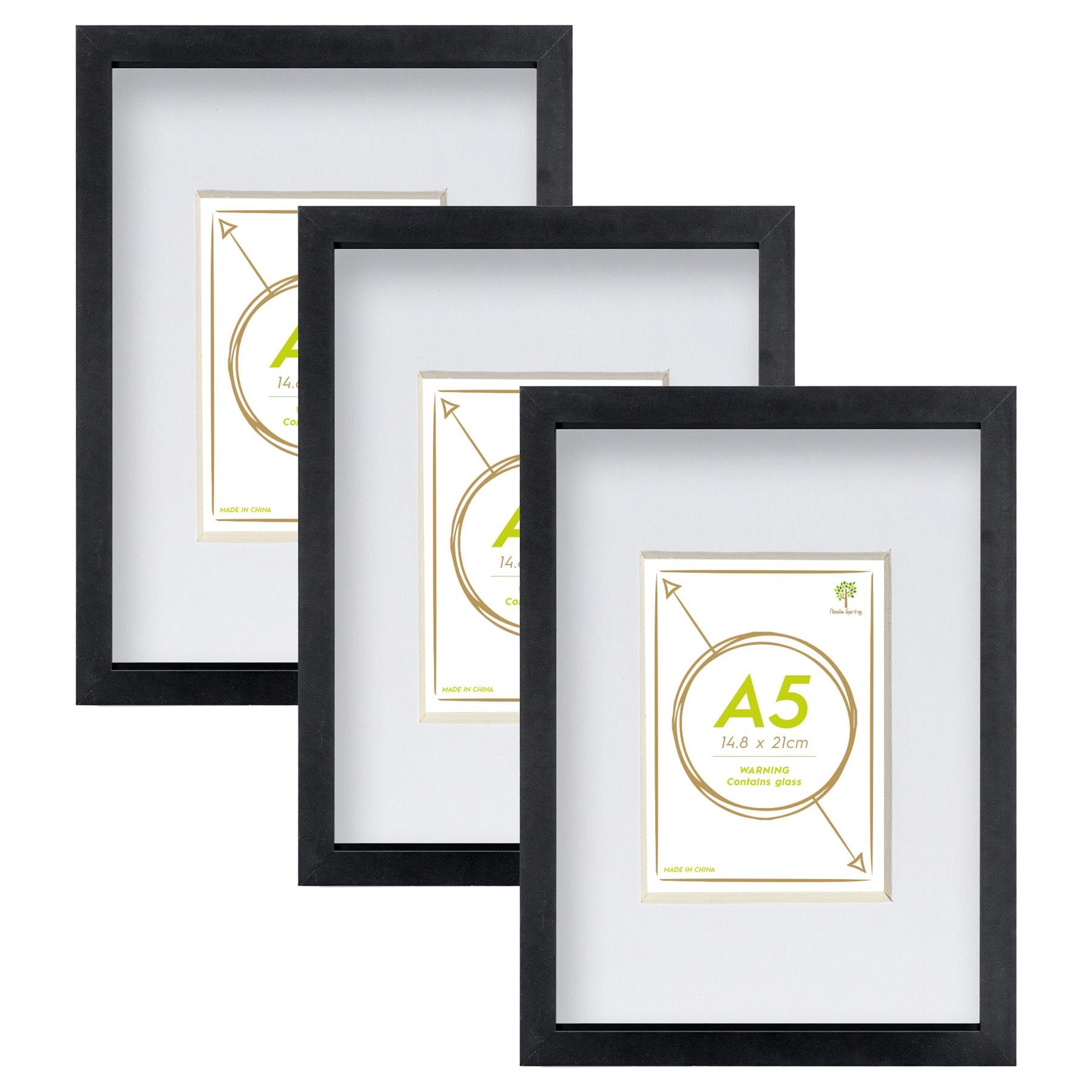 Nicola Spring Black A4 (8" X 12") Photo Frames With A5 Mounts - Pack Of 3