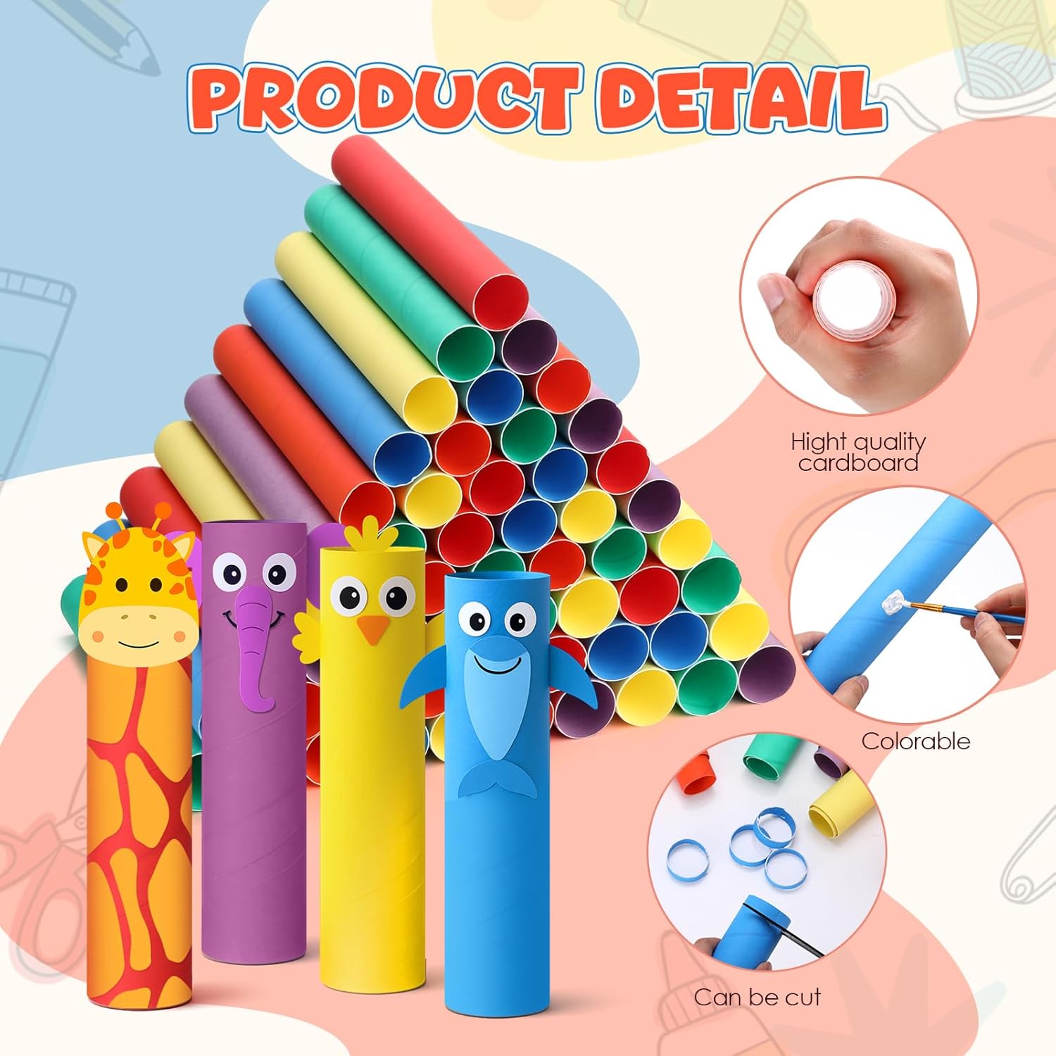MotiMind 60 Pcs Cardboard Tubes for Craft 2 Size Empty Paper Towel Rolls Cardboard Toilet Paper Tubes Bulk for DIY Projects(Multicolor,1.4 x 10 Inch, 1.6 x 10 Inch)