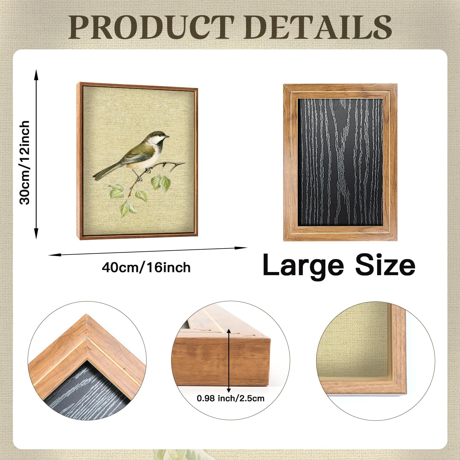 LHIUEM 12”X16”Vintage Bird Prints Wall Art Leave Hummingbird Canvas Antique Painting Spring Birds Painting Sparrow Bird Vintage Art Print Spring Botanical Animal Framed Artwork for Bathroom Nursery