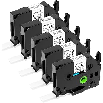 Compatible with Brother P-touch Label Tape 9 mm TZe-221 TZe221 AZe-221 Replacement for Brother P-touch Label Tape Cassette 9 mm x 8 m Black on White for PTouch H100r H105 900 1000 1005 1010