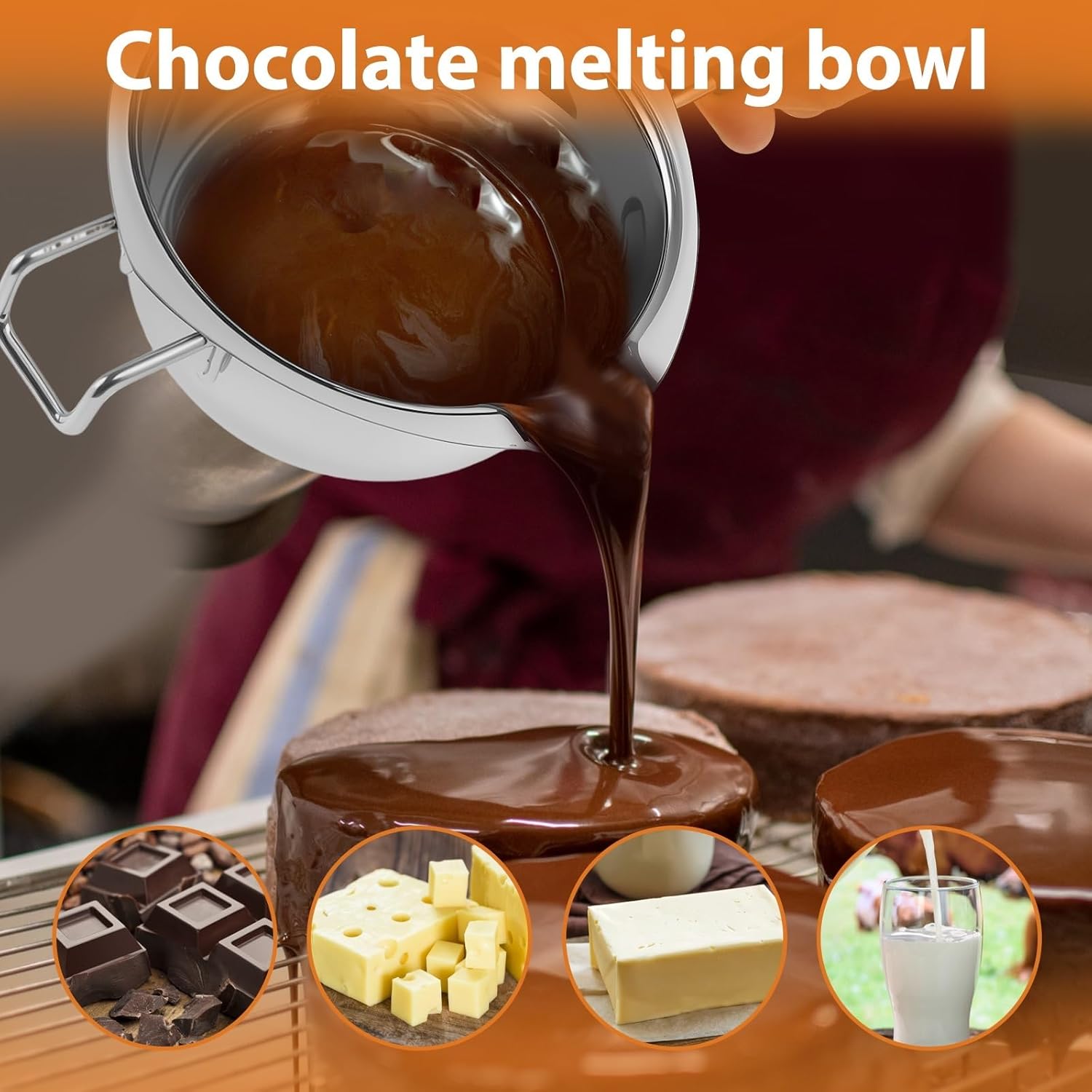 Stainless Steel Double Boiler Pot Melting Bowl 2Pcs 480ml Stainless Steel Double Boiler Pot with Heat Resistant Handle Enduring Melting Bowl