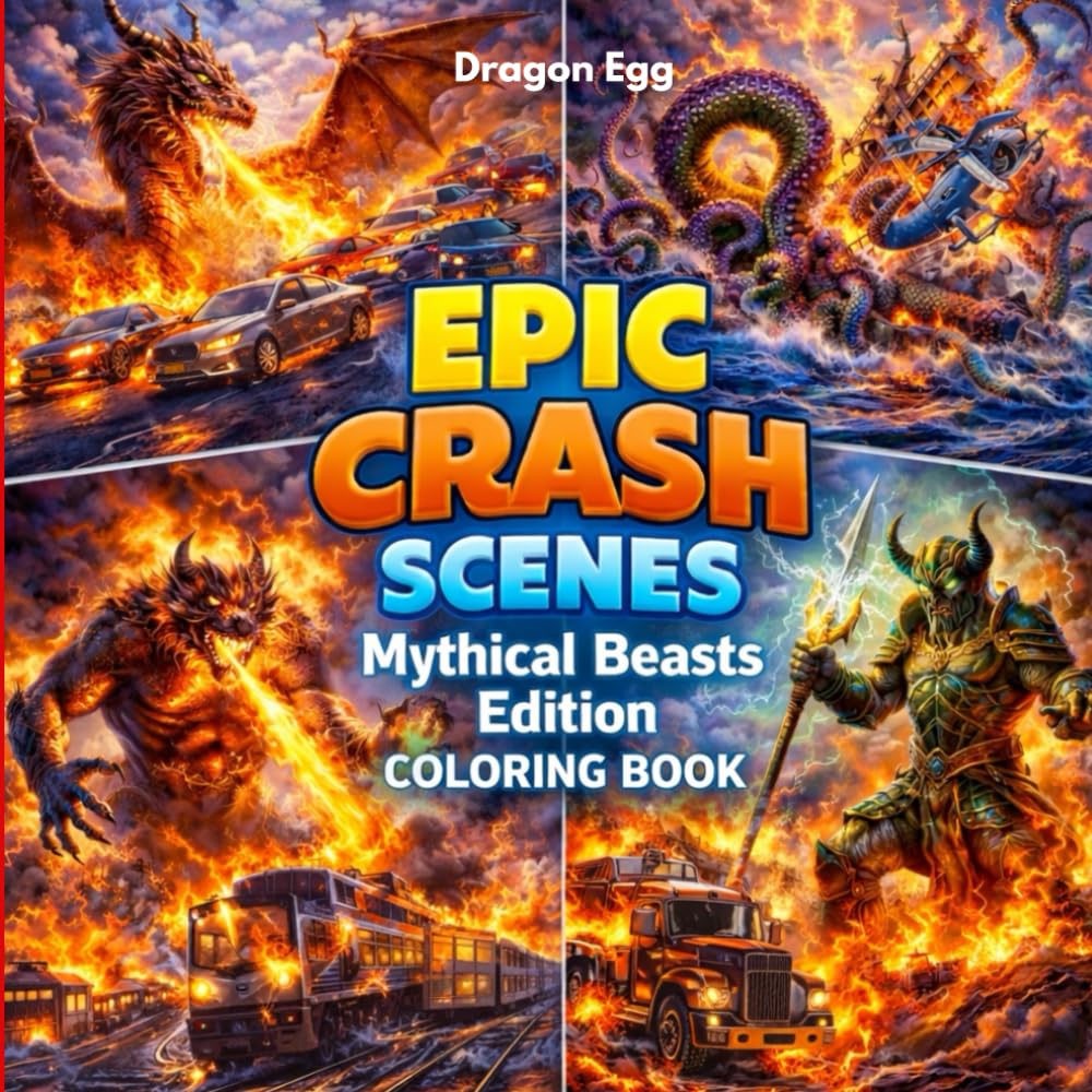 Epic Crash Scenes Mythical Beasts Edition coloring book