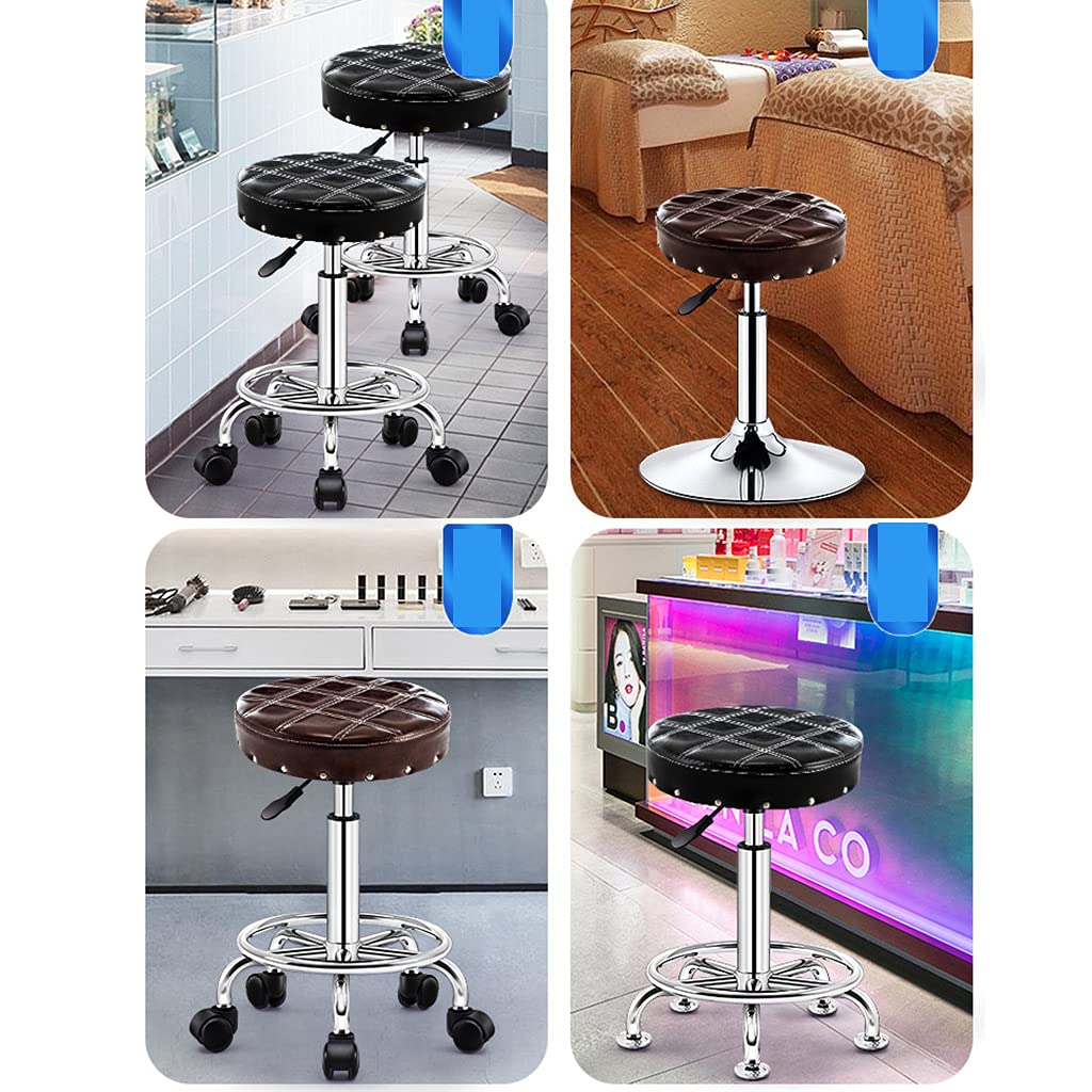 ZHOUXIAO Sgabello Regolabile in Altezza, Sgabello Rotabile Ergonomico Rotondo con Ruote di Silenzio, Pelle PU Comodo Sponge a 2 Strati in Spugna con Seduta più Ampia, Sgabell Brown