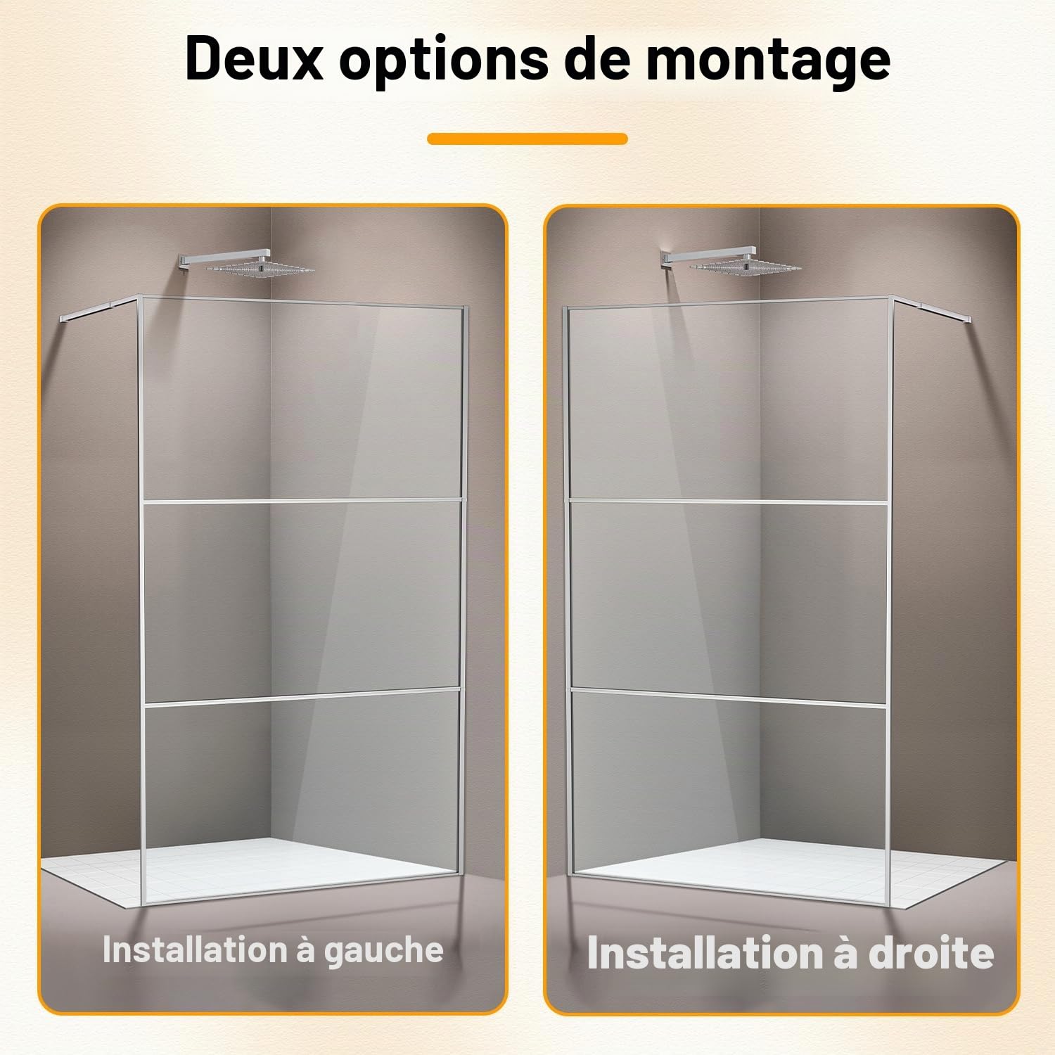 Paroi de douche Walk-In 120×200 cm Argent, 5 mm Verre de sécurité ESG avec cadre complet en aluminium, plage de réglage 0–10 mm, séparation de douche installable à gauche/droite