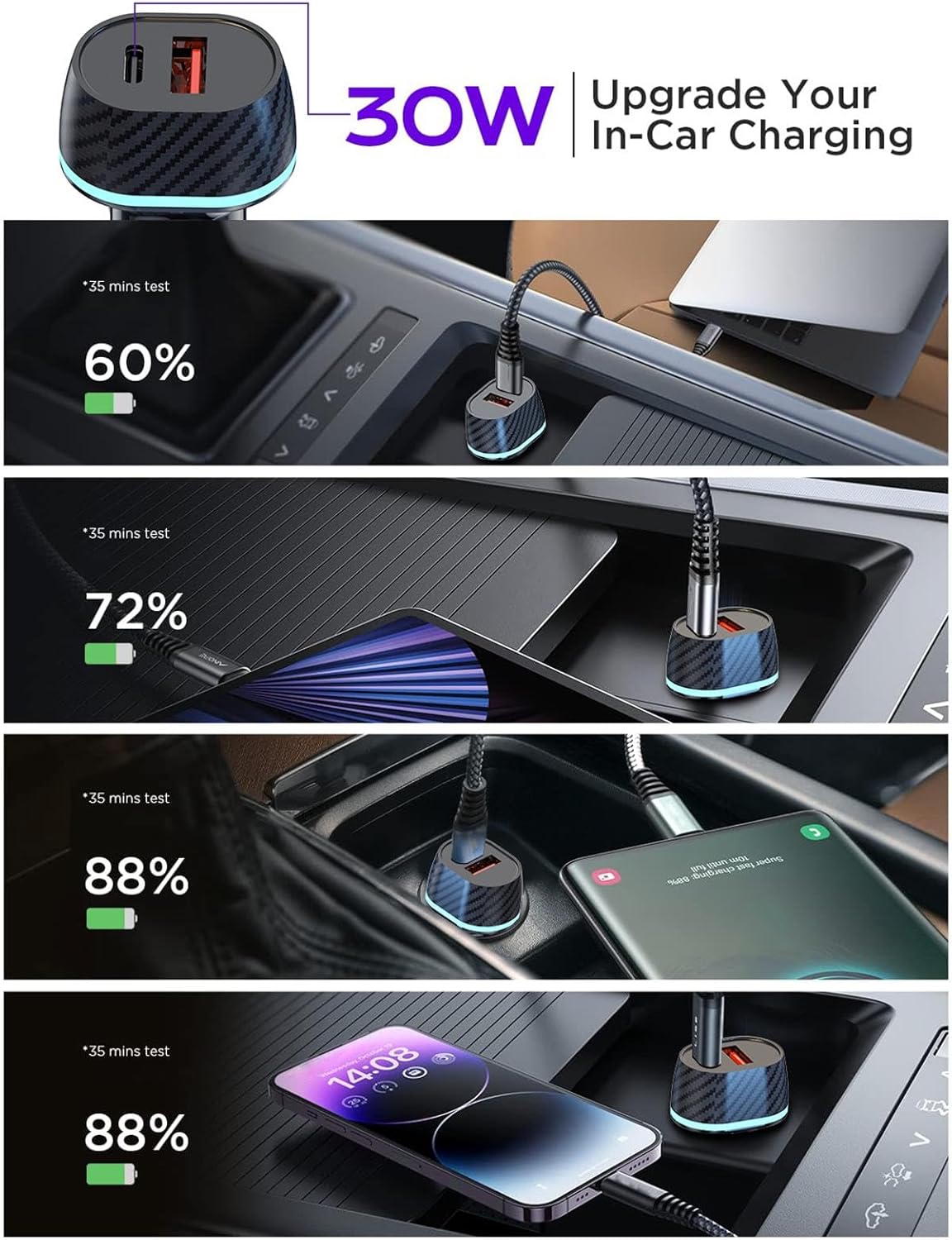 USBカー充電器アダプター、高速車充電器USB,車両パワースプリッター 