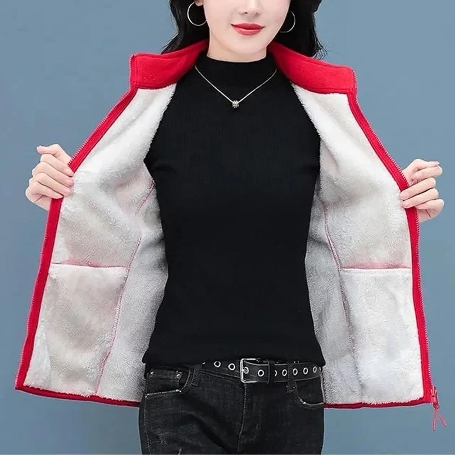 Women's Polar Fleece Jacket Sport Shirt Style with Stand Collar and Velvet Touch