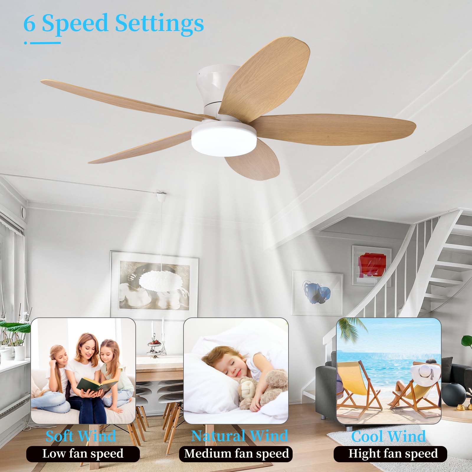 100CM 5 Łopatek Cichy Nowoczesny Wentylator Sufitowy Z Pilotem/aplikacją LED Ściemnialny 6 Prędkości Wentylatory Sufitowe Z Lampą Do Sypialni/salonu-Brown Wood Grain