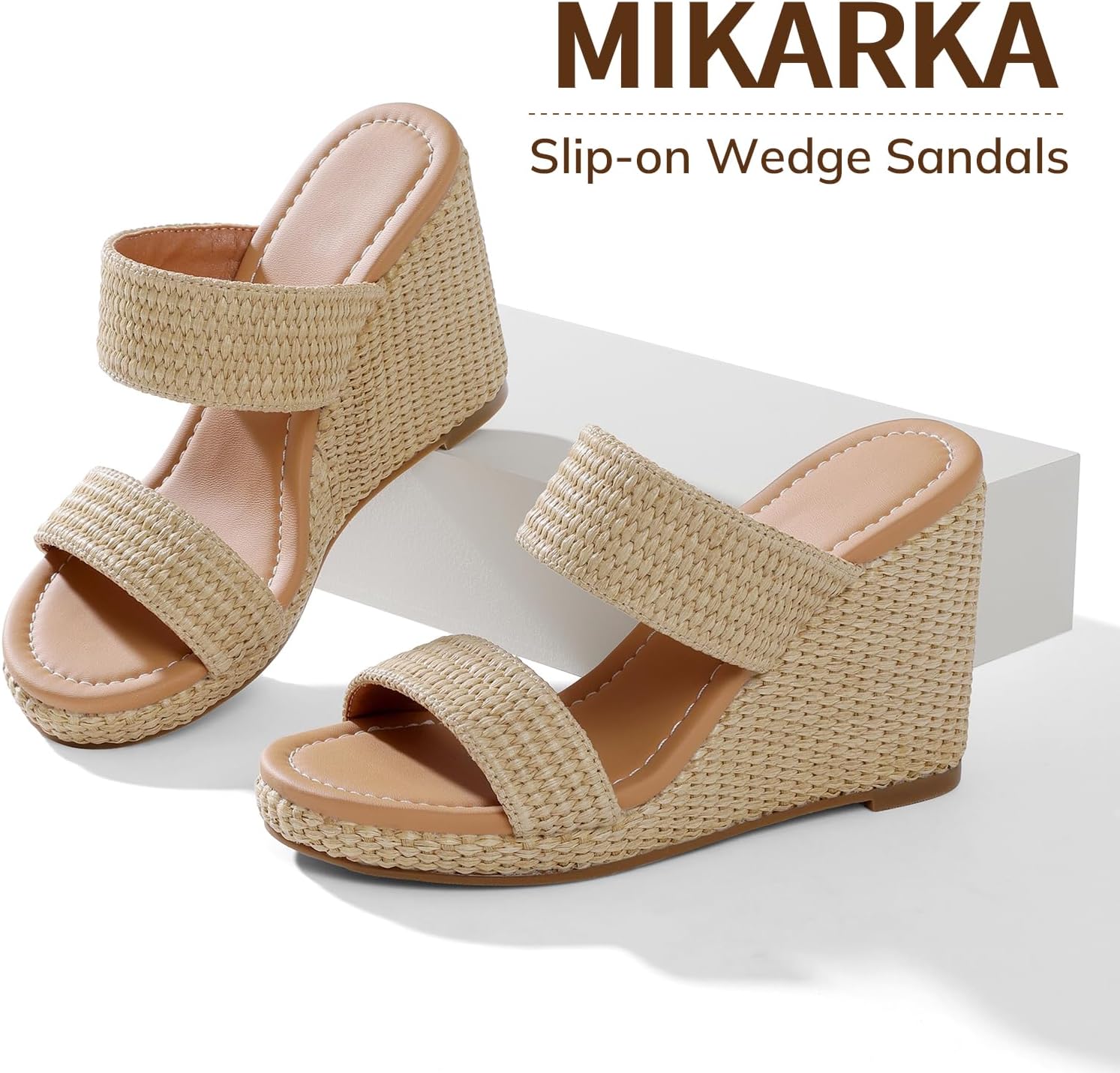 mikarka Slip On Wedge Sandals for Women Open Toe Espadrilles Platform Slides Dressy High Heel Beach Summer Sandal Comfortable Wedges Shoe Mules - Image 2