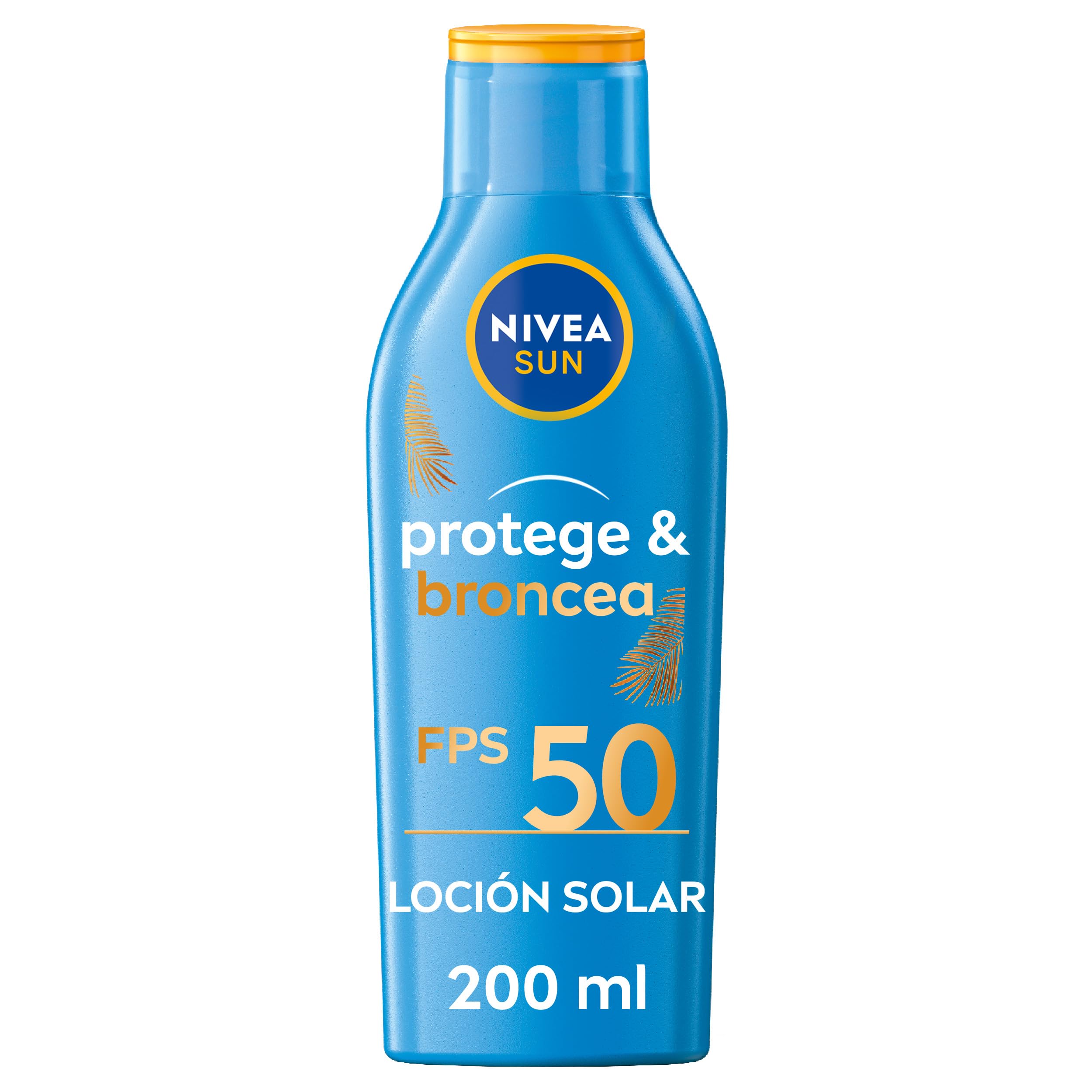 NIVEA SUN Protege & Broncea Leche Solar Activadora del Bronceado FP50 (1 x 200 ml), potenciador del bronceado resistente al agua, protección solar alta, crema bronceadora