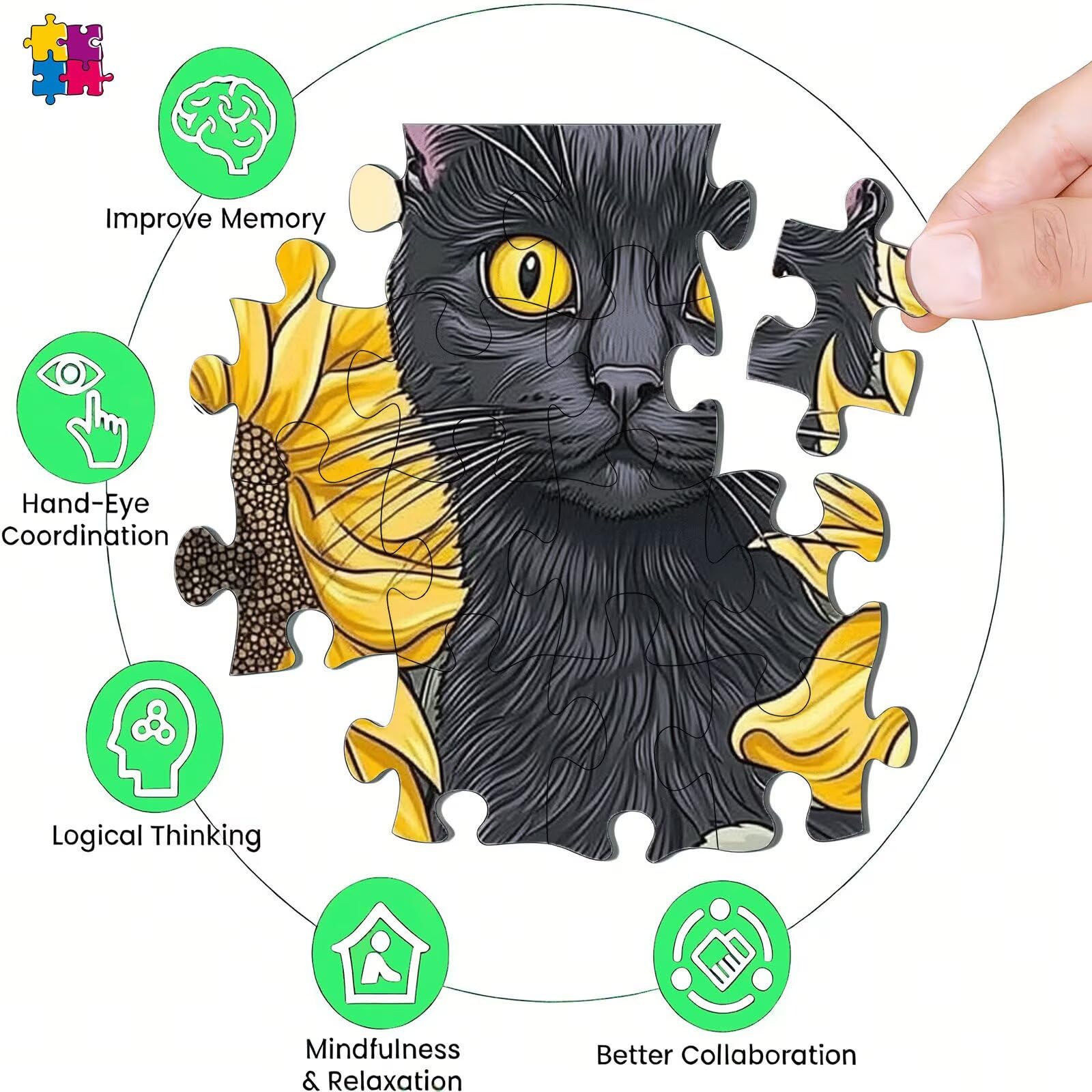 Puzzle 6000 elementów, słonecznik kot puzzle 6000 elementów dla dorosłych i dzieci, premium artystyczna łamigłówka, 179,5 x 105,5 cm klasyczna gra puzzli dla dorosłych, dekoracja domu, prezent dla