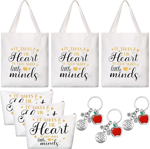 Cunno 9 piezas de regalos de agradecimiento para profesores, regalos de agradecimiento para profesores, bolsas de lona para cosméticos con