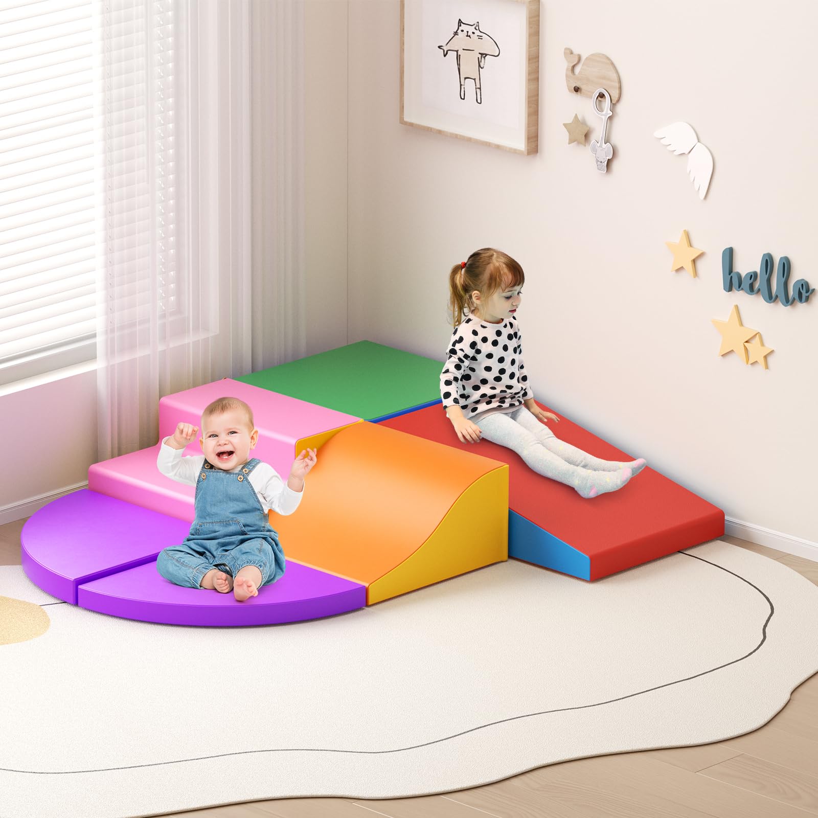 Motoriklauf Baby aus Schaumstoff mit PU-Hülle, 6 Stück Motorikmodul für Babys mit Klettergerüsten & Hakenverschlüssen, Lernspielzeug zum Krabbeln Klettern (Farbe)
