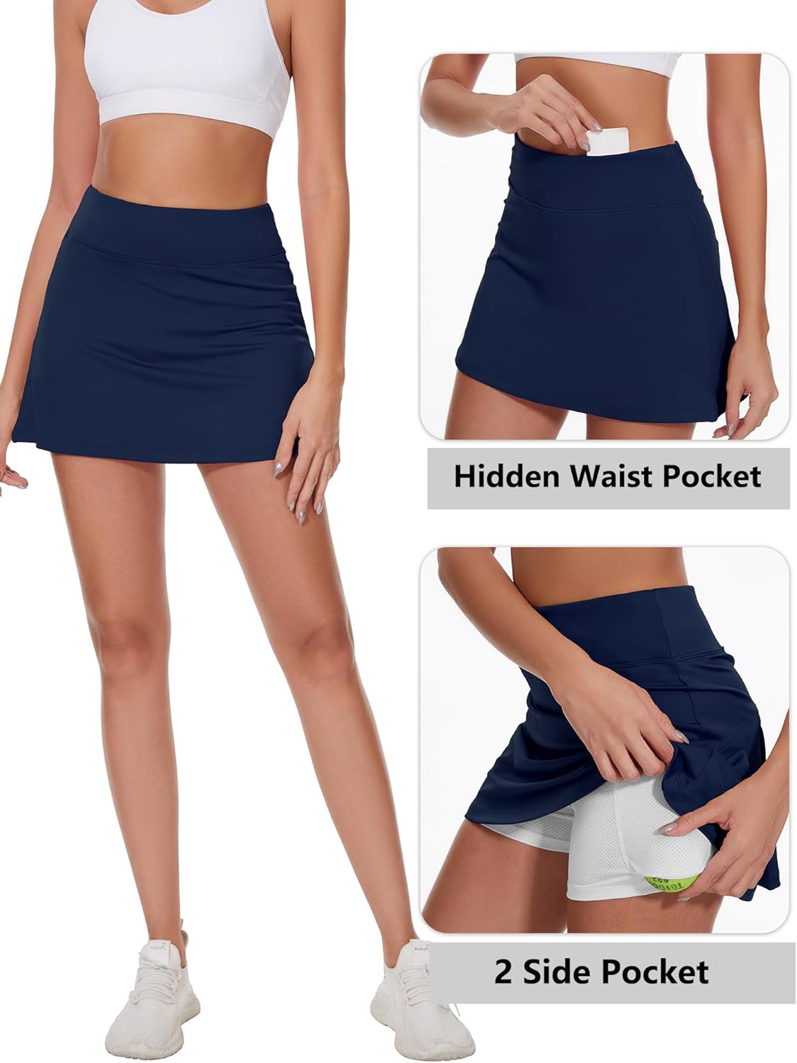 Ibeauti Womens Back Pleated Athletic Tennis Skorts Golf Skirts with 3 Pockets Mesh Shorts for Running Active Workout - Image 4