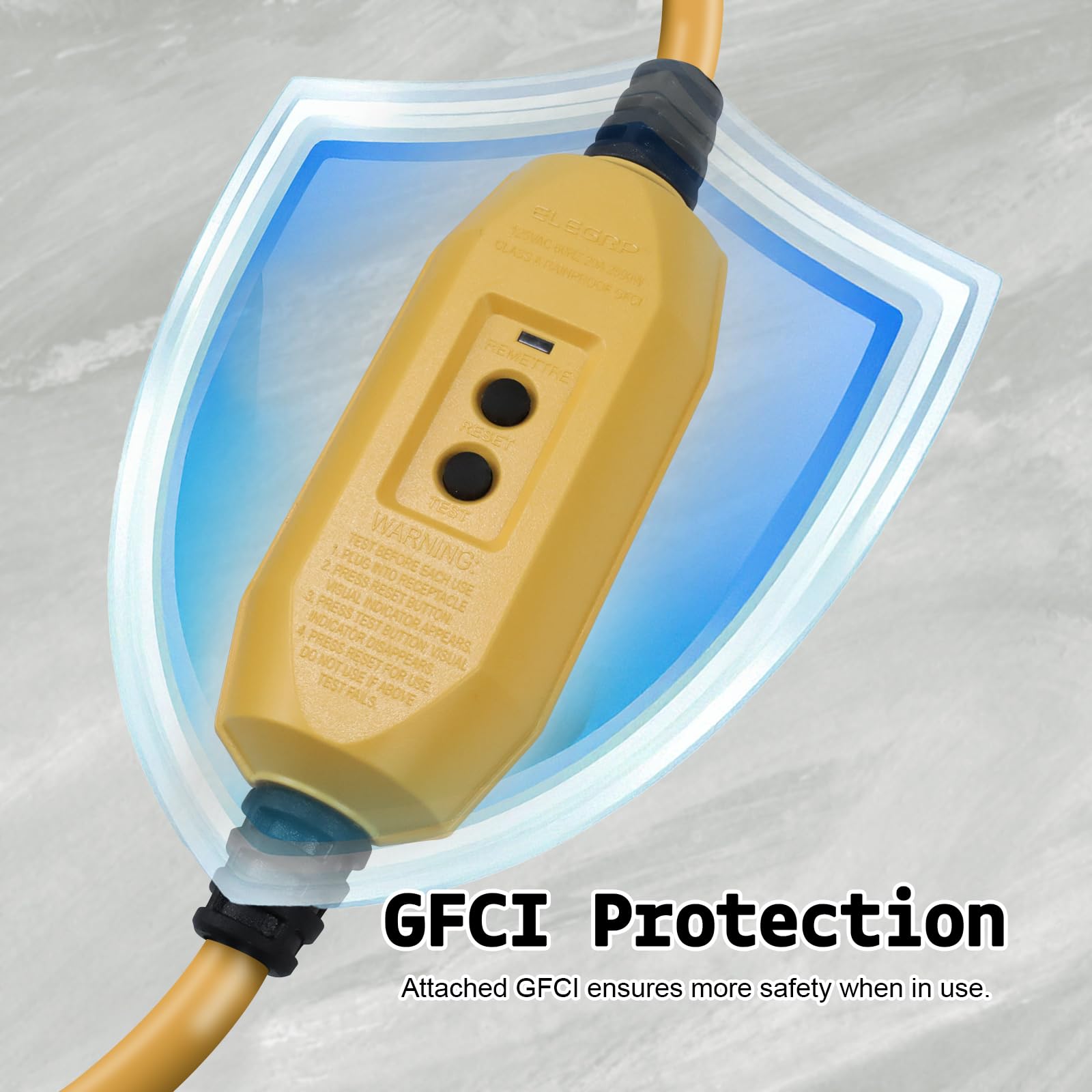 Cavo di prolunga illuminato GFCI per esterni da 3 piedi con 3 prese, 15 amp 12/3 SJTW cavo di prolunga giallo resistente con spina di terra a 3 punte per maggiore