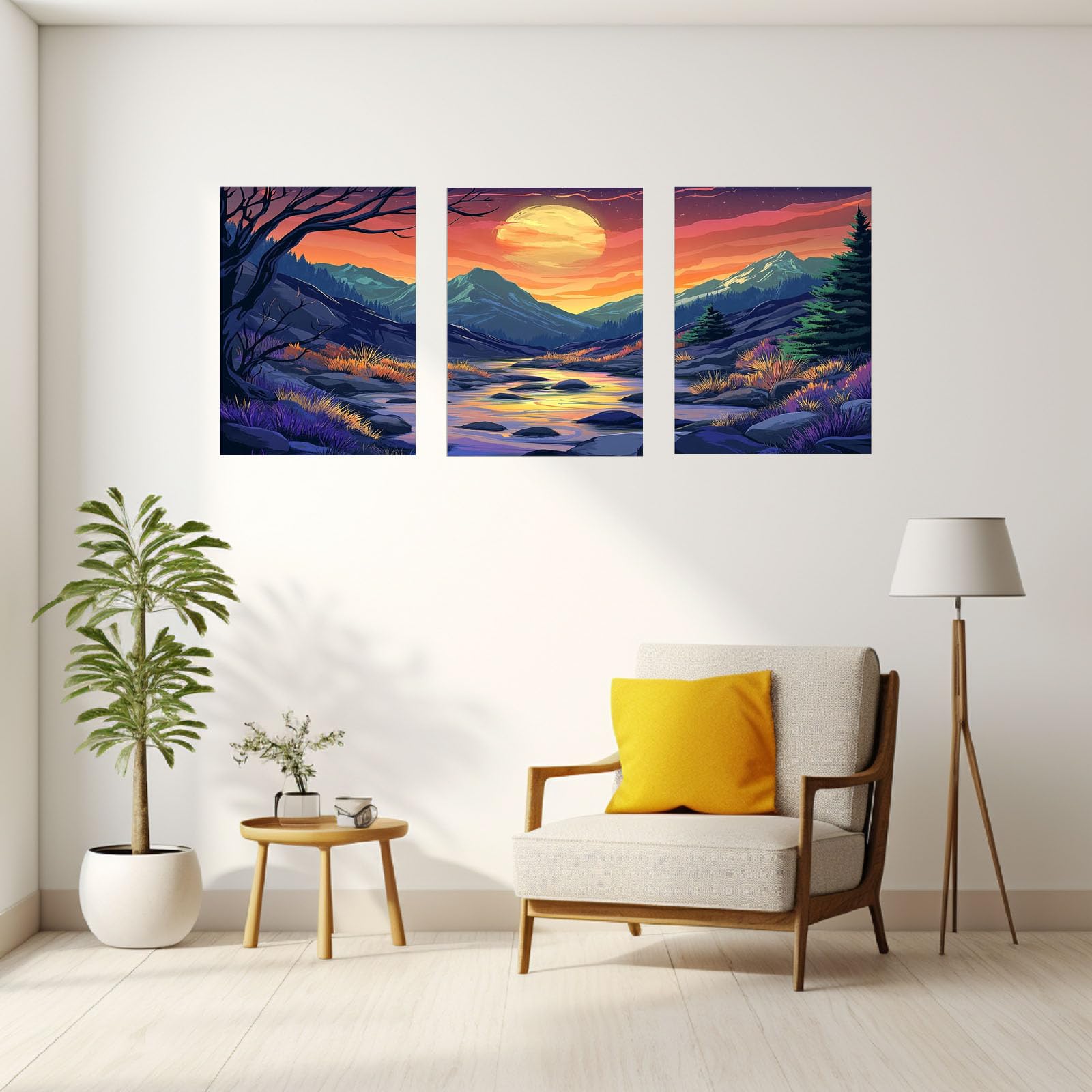 3 PièCes Peinture abstraite sur toile pour intérieur Lune Image Tableau Decoration Murale Salon Chambre Maison(Violet 86)-60x80cmx3 Encadrée