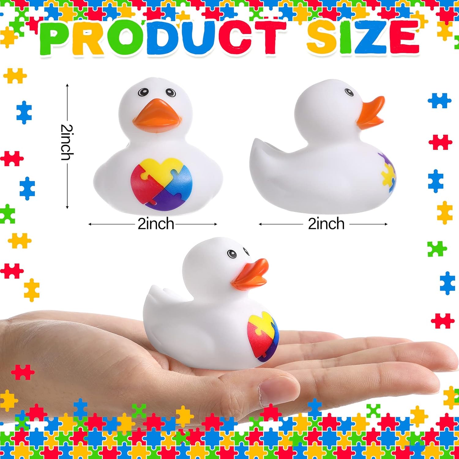 Vinsot 96 Pcs Autism Awareness Stuff Accessories Autism Awareness Rubber Duckies Colorful Puzzle Piece Bathtub Toys Fundraising Floater Duck Incentives Gift for Charity Activities Supplies