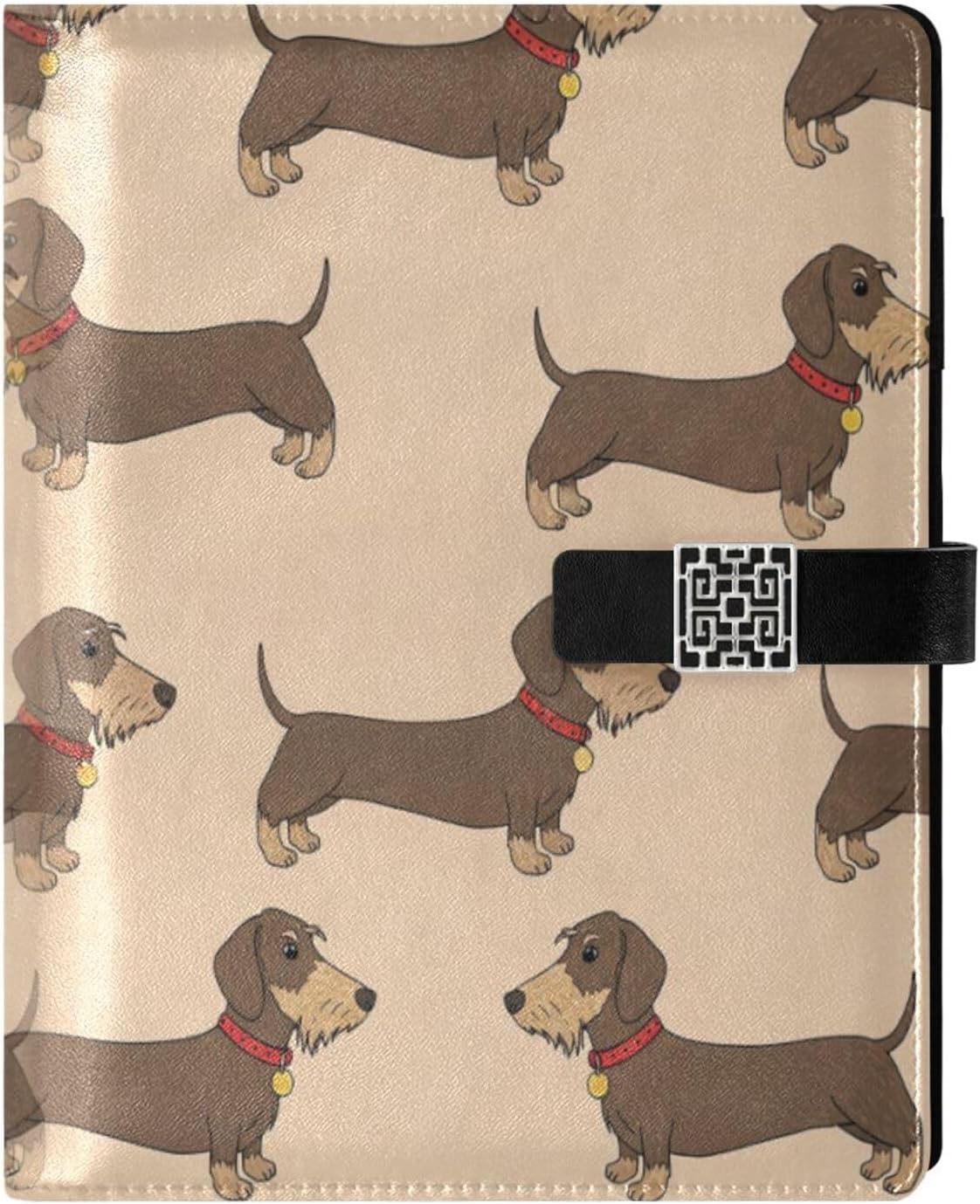 Dachshund Dog Red Collar A5 Binder 6 Ring Refillable PU Leather Notebook Journal with Magnetic Buckle Closure Loose Leaf Travel Office Planner Budget Binder Notepad Portfolio,