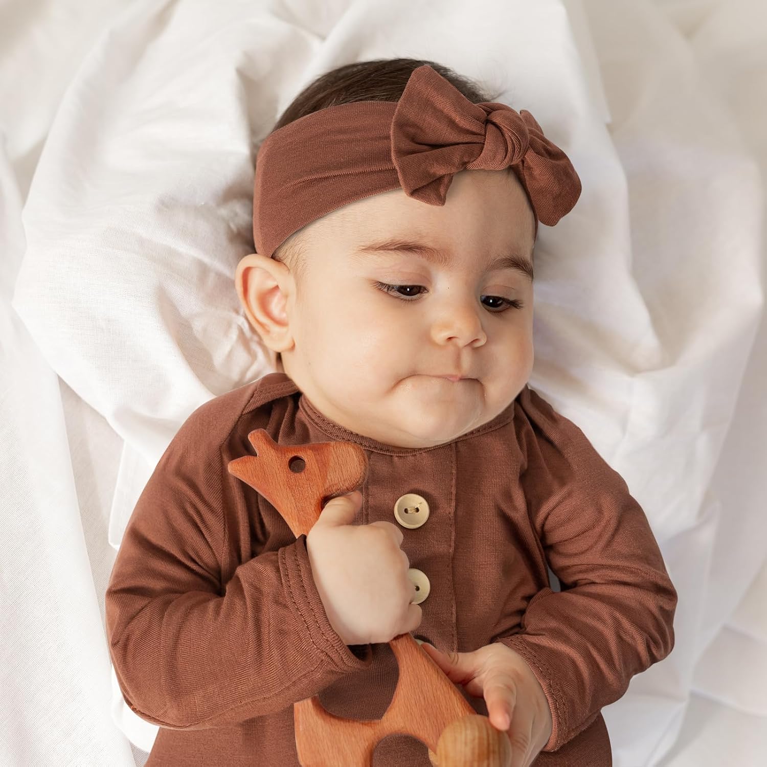 Newborn Baby Knotted Gown, Super Soft Silky Infant Sleeper, Baby Girl Sleep Gown with Mittens, Bow, and Hat Set?Newborn? Saddle Brown[Saddle Brown,Newborn] - Image 7